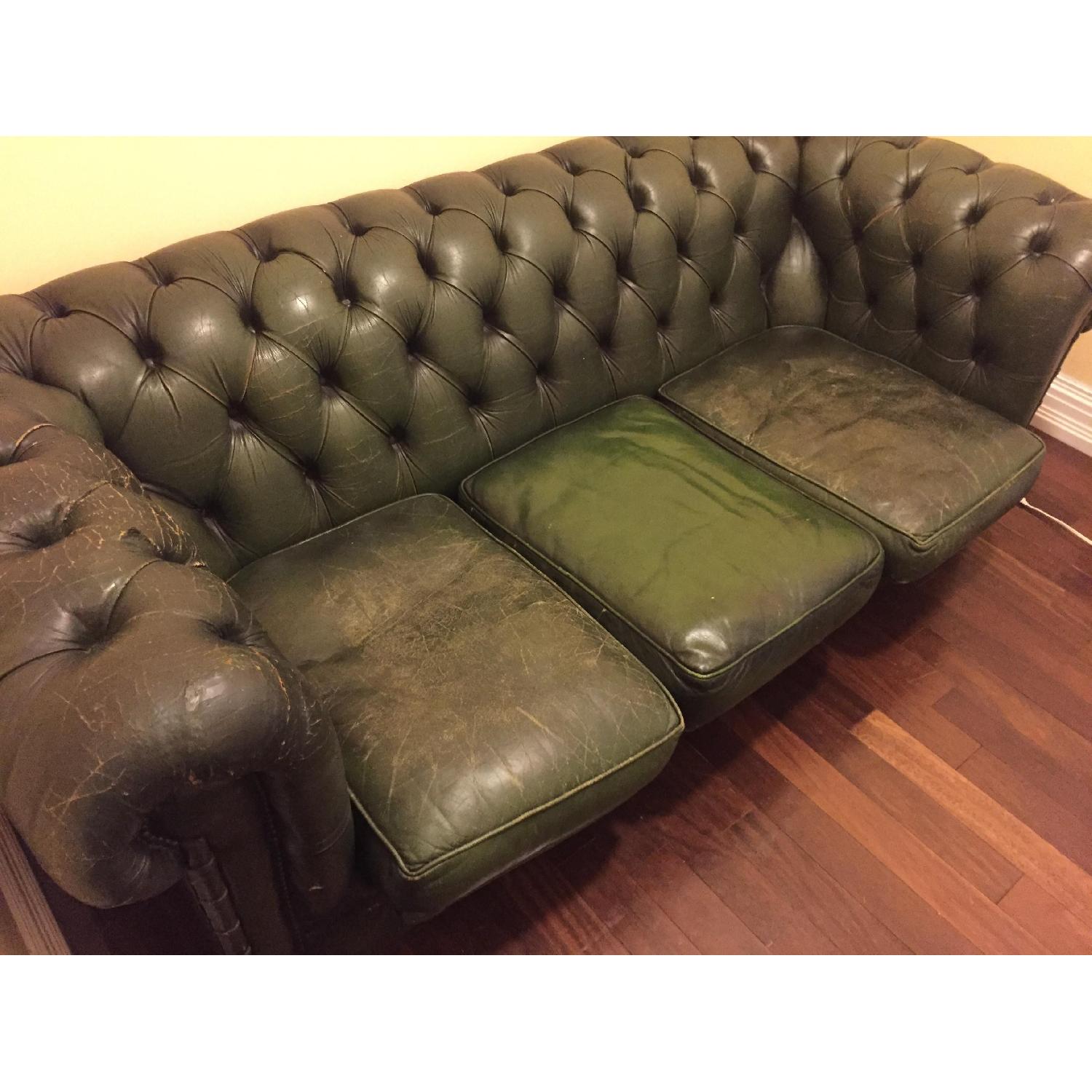 Antique Chesterfield Green Leather Sofa - image-3