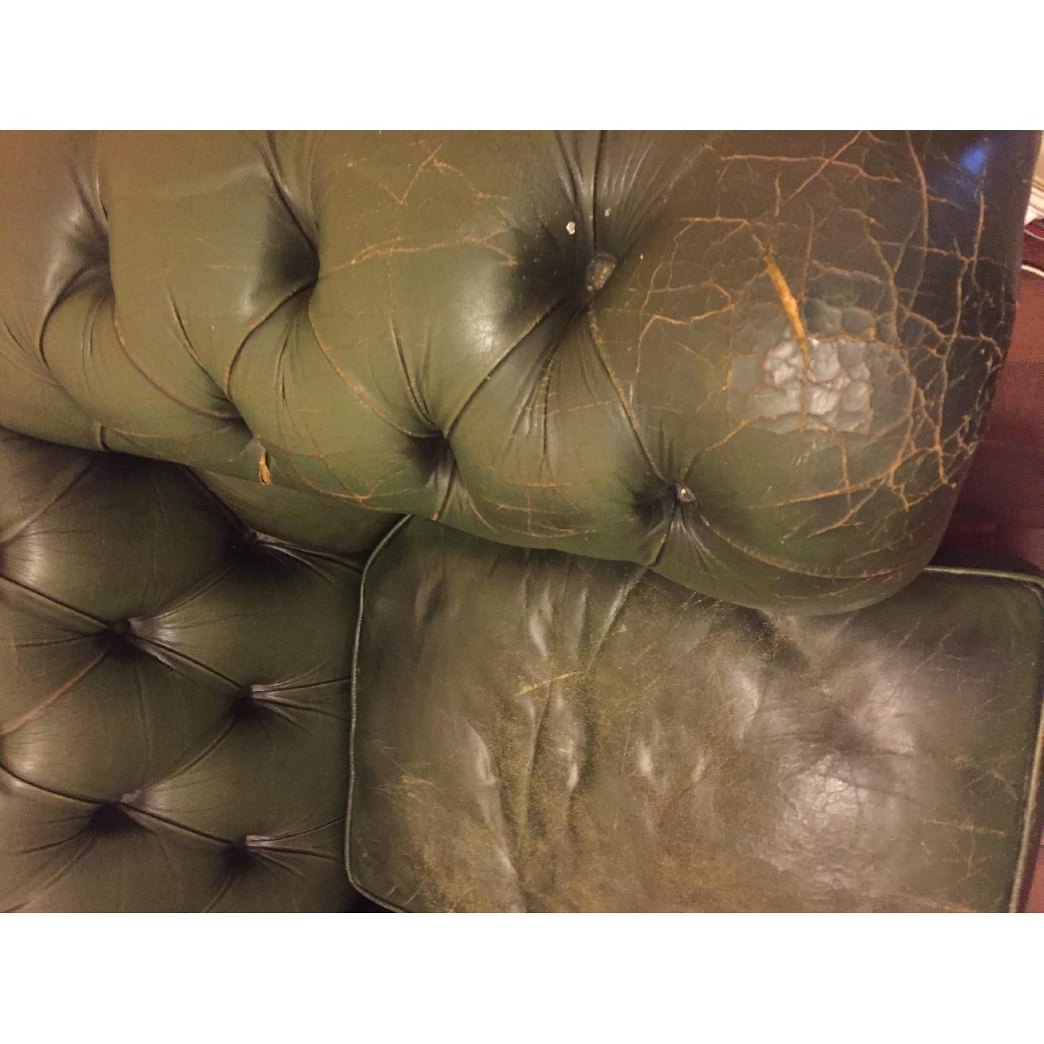 Antique Chesterfield Green Leather Sofa - image-6