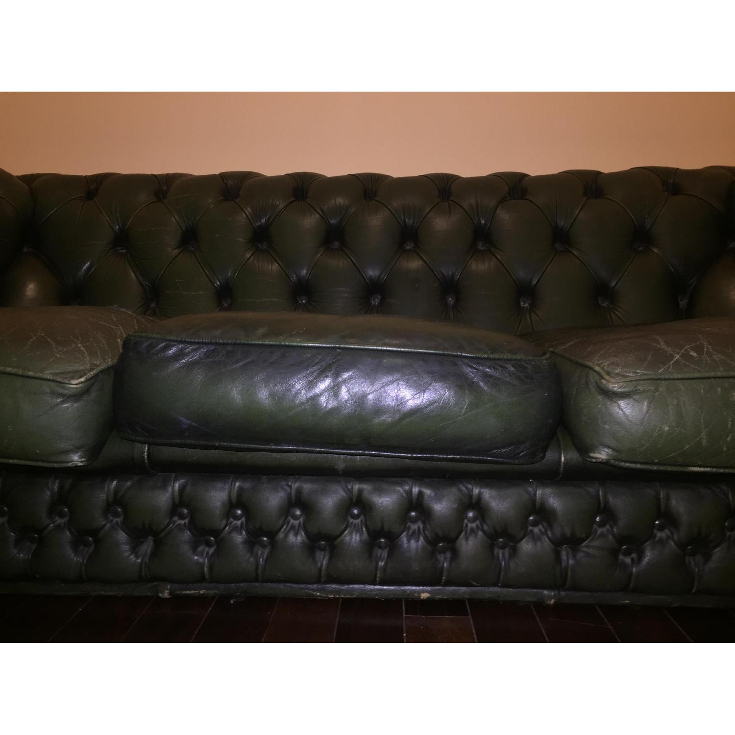 Antique Chesterfield Green Leather Sofa - image-7