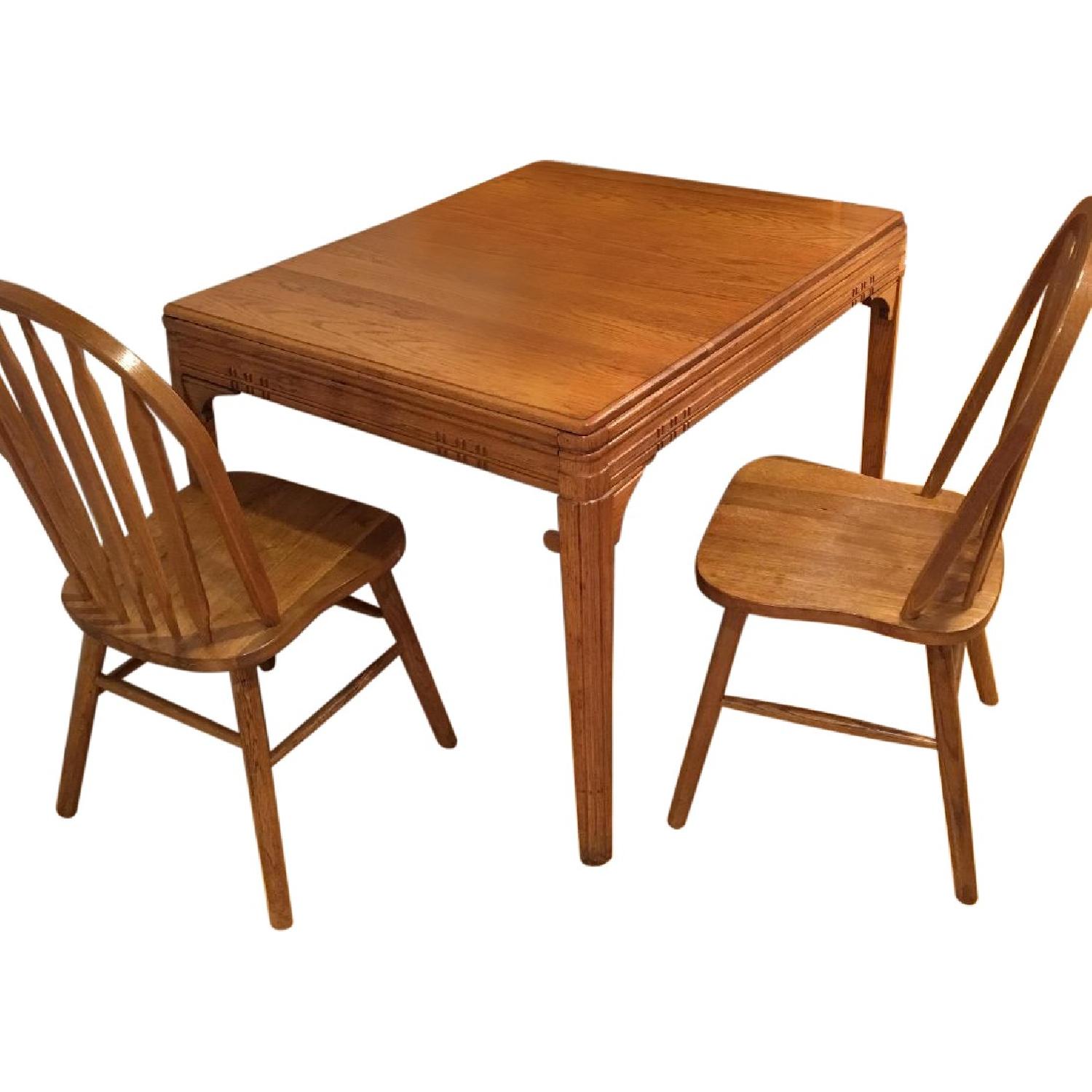 Antique Oak Dining Table w/ 2 Matching Chairs AptDeco