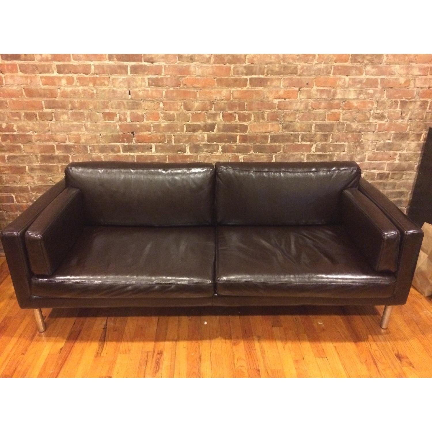 Ikea Dark Brown Faux Leather Couch - image-1