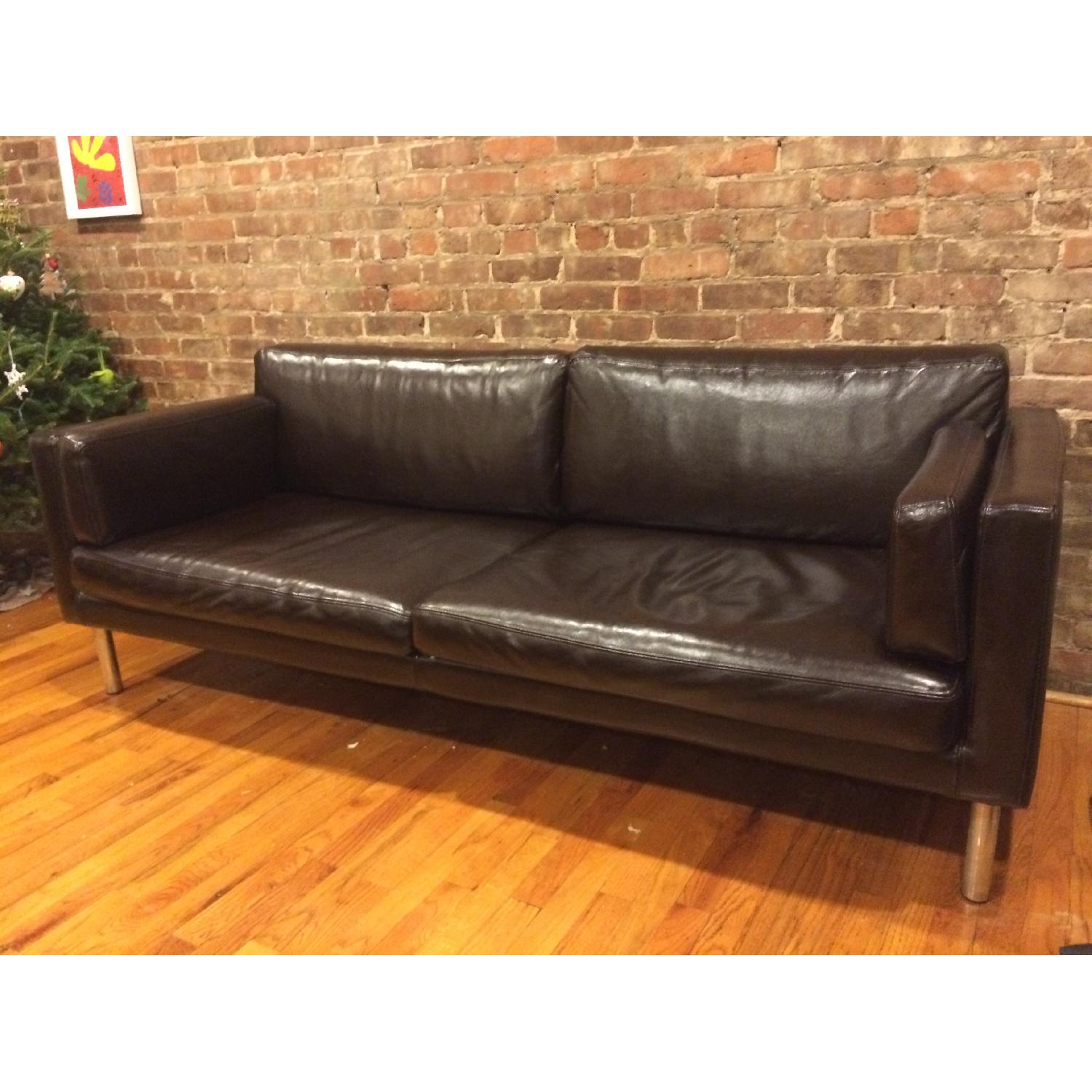 Ikea Dark Brown Faux Leather Couch - image-2