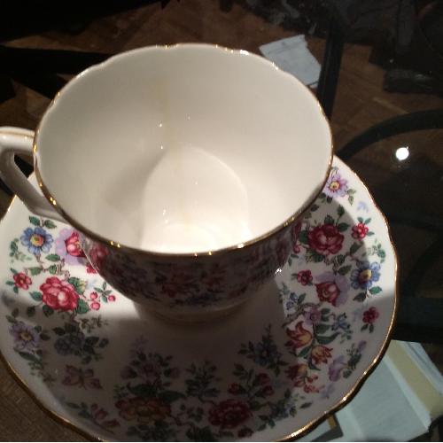 Used Vintage Staffordshire Bone China Scaloped Gold Trim Tea/Coffee Cups and Saucers for sale on AptDeco