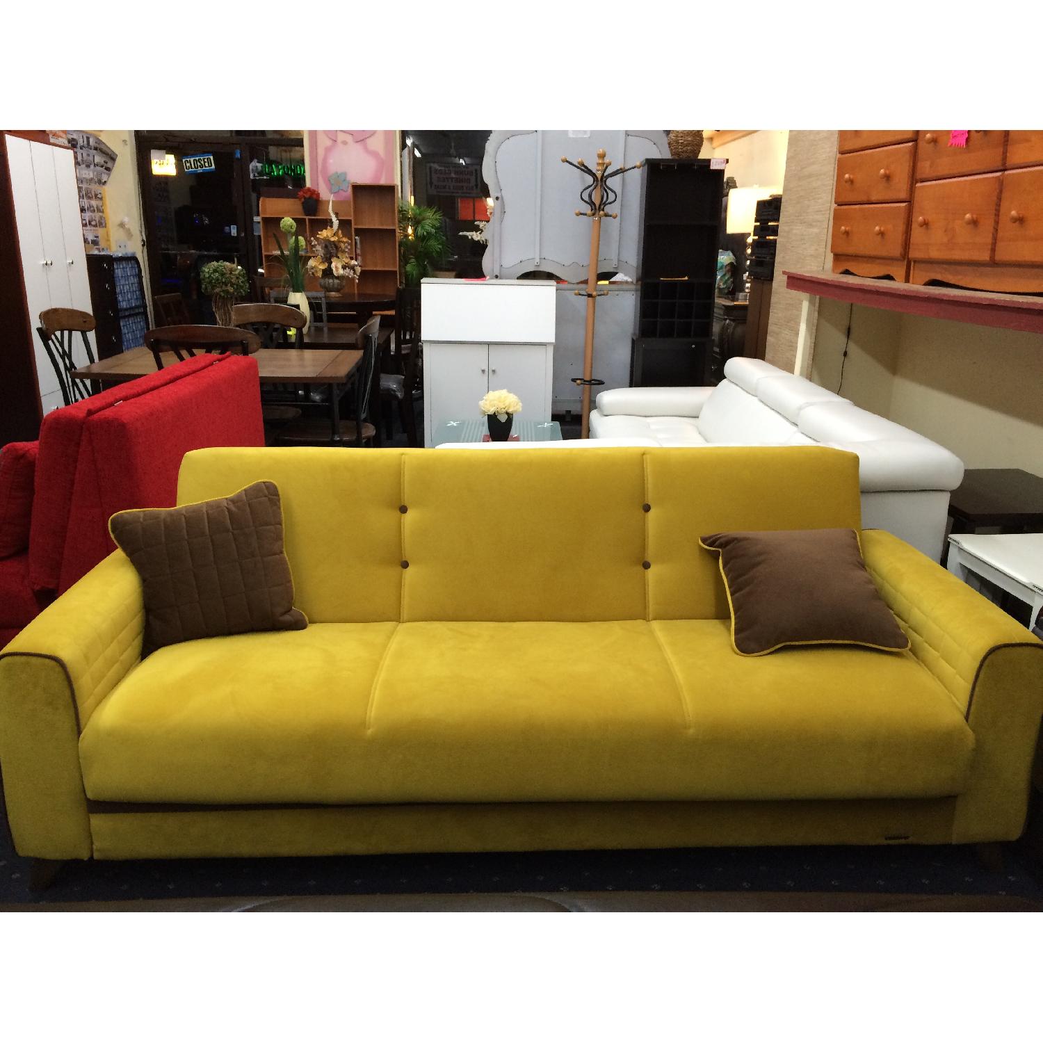 Istikbal Yellow Sleeper Sofa w/ Storage AptDeco