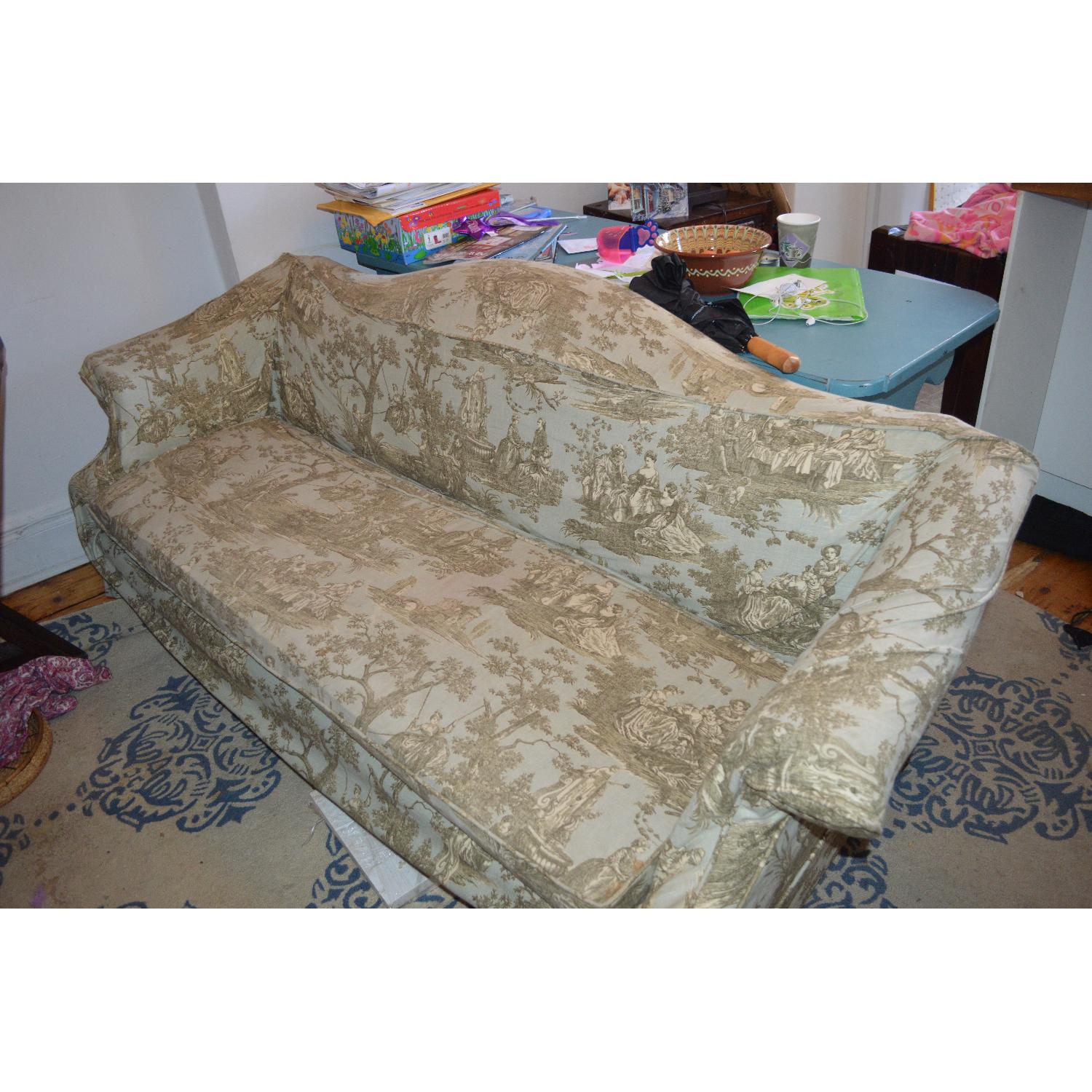 Vintage Shabby Chic Toile Slipcover Couch - image-1
