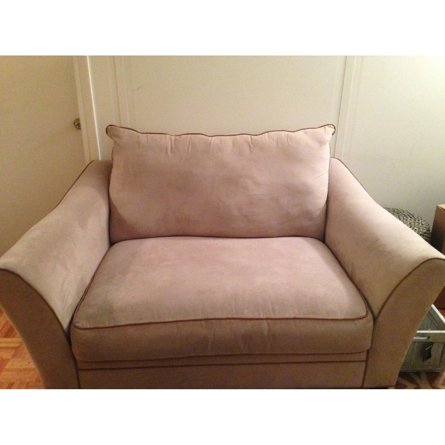 Suede Tan Sofa + Oversized Chair - image-2