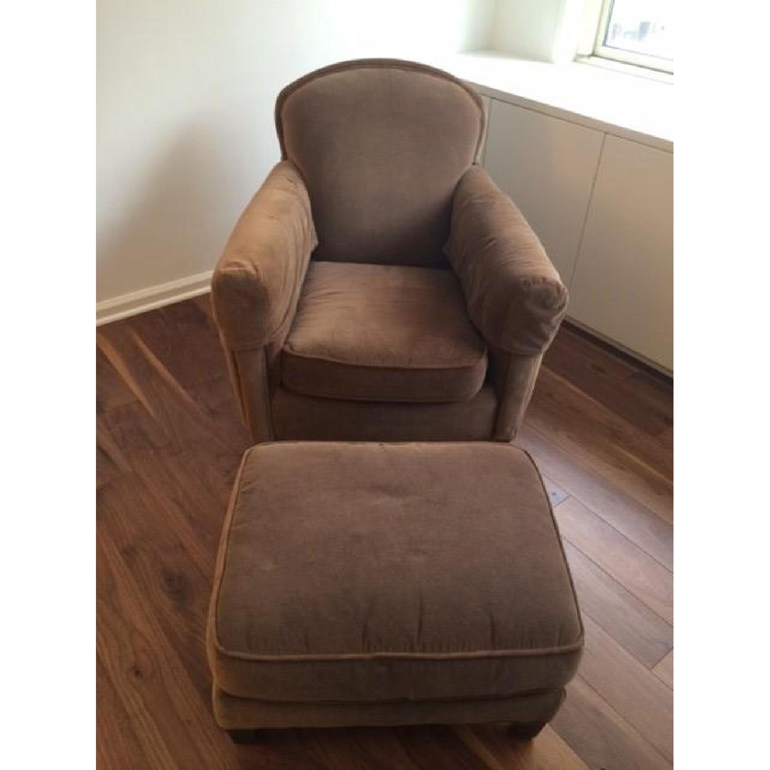 Crate & Barrel Eiffel Brown Velvet Chair and Ottoman AptDeco