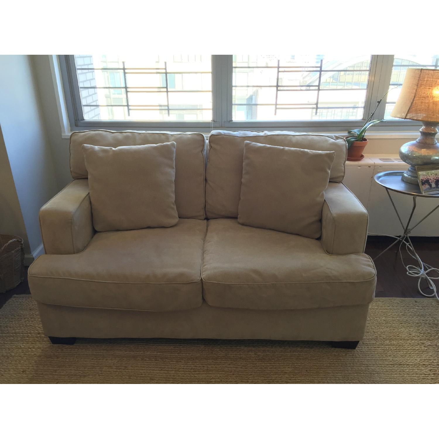 Bloomingdale's Tan Herringbone Loveseat - image-1
