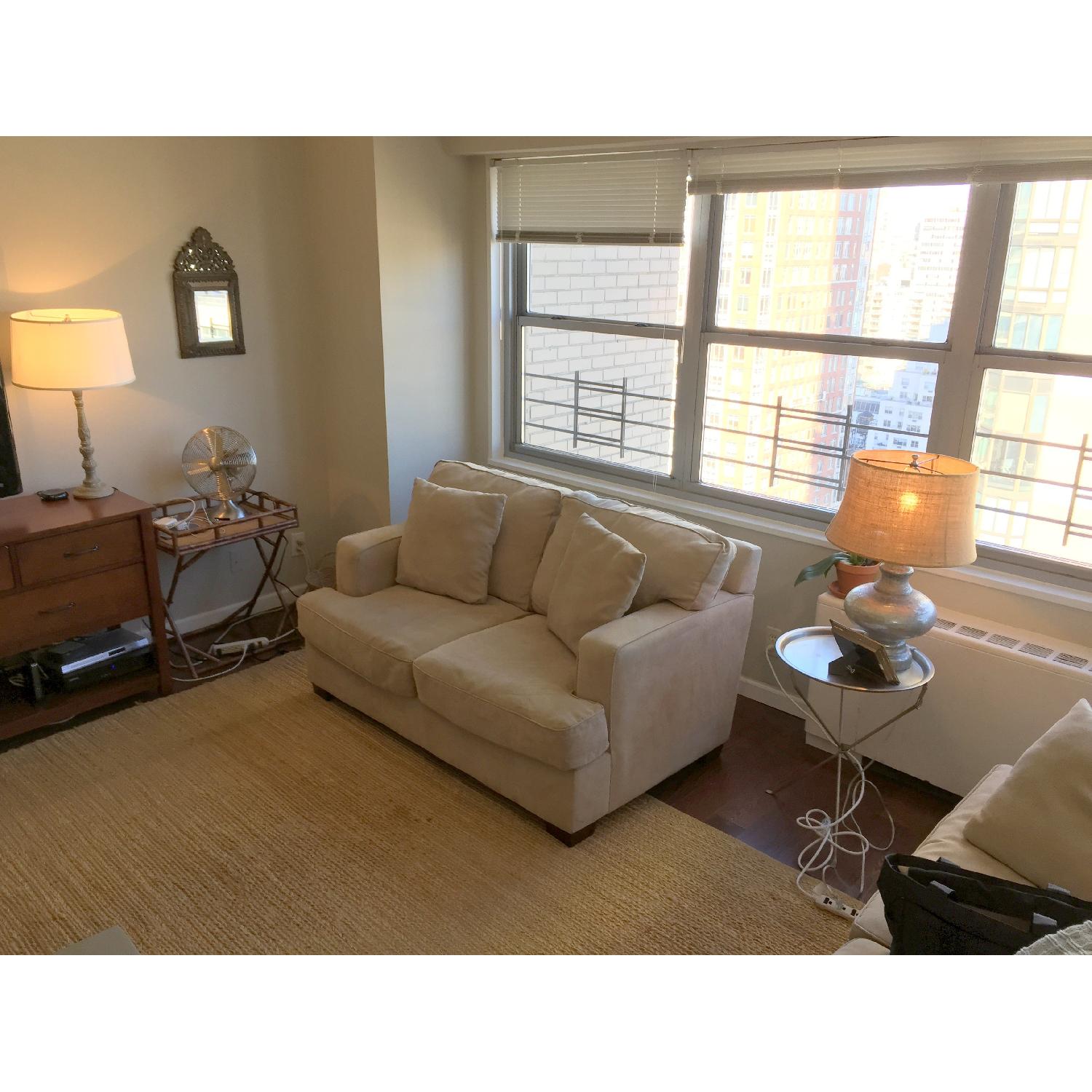 Bloomingdale's Tan Herringbone Loveseat - image-2