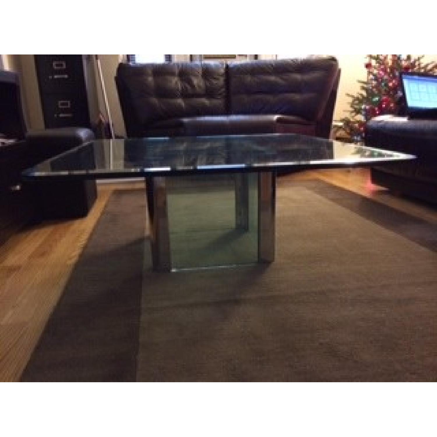 Vintage Square Solid Glass Coffee Table w/ Glass Base - image-1