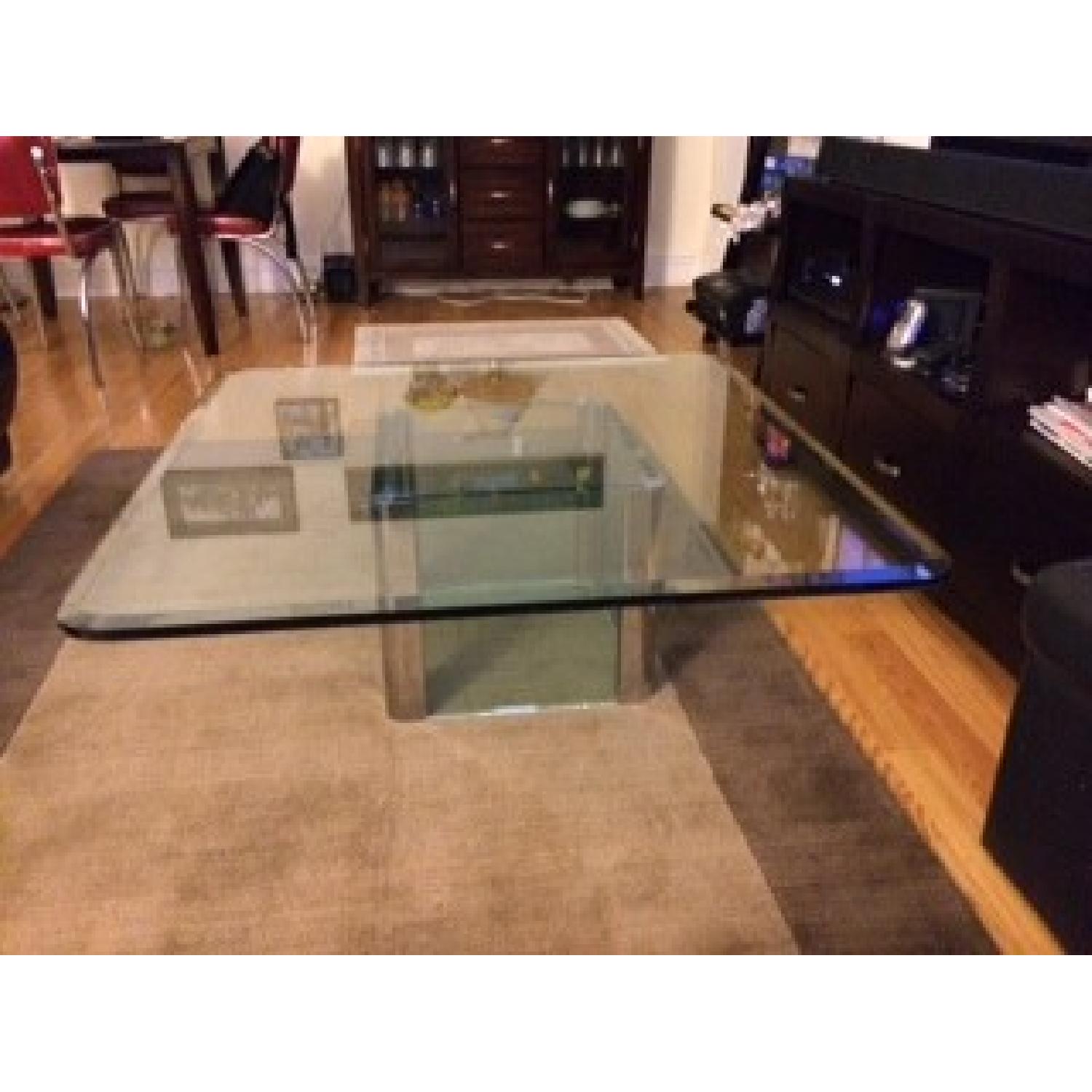 Vintage Square Solid Glass Coffee Table w/ Glass Base - image-2