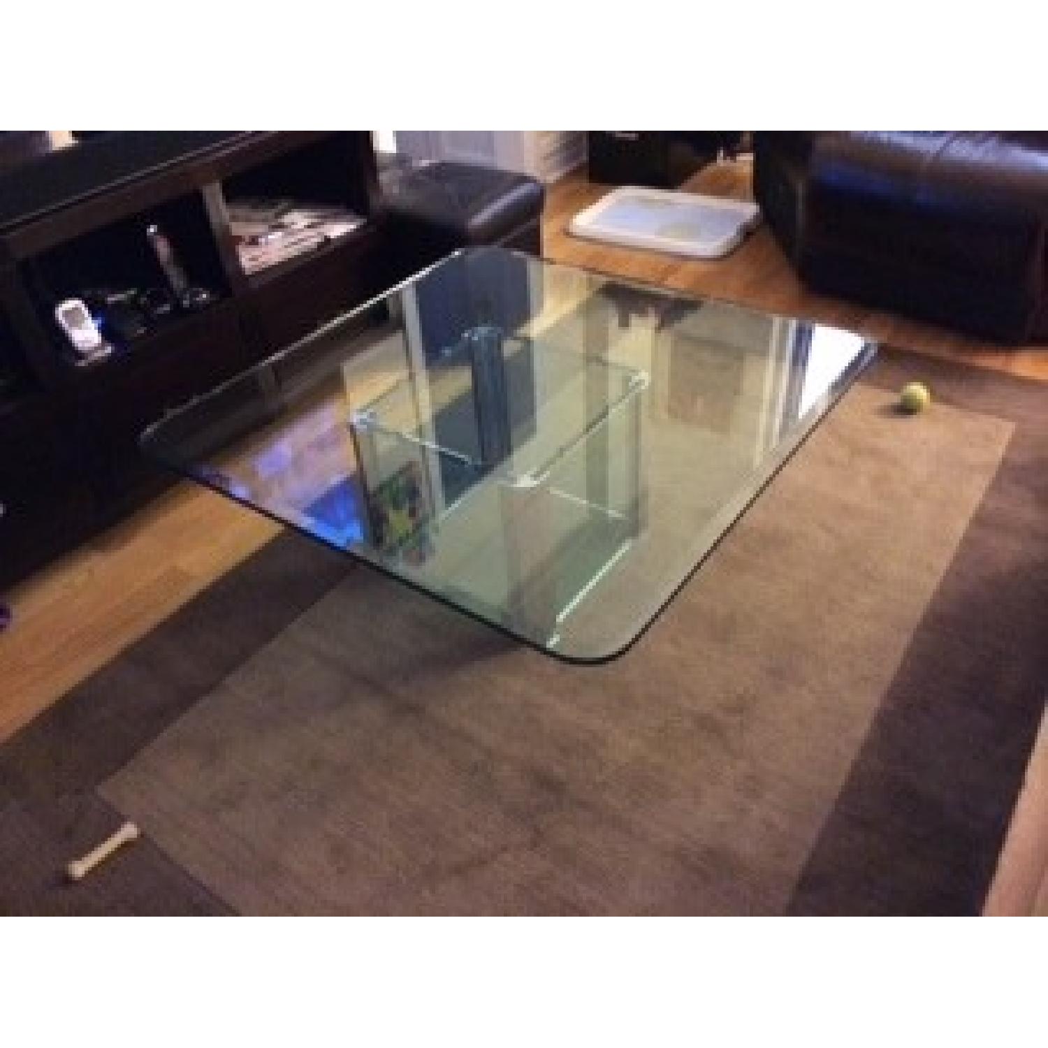 Vintage Square Solid Glass Coffee Table w/ Glass Base - image-3