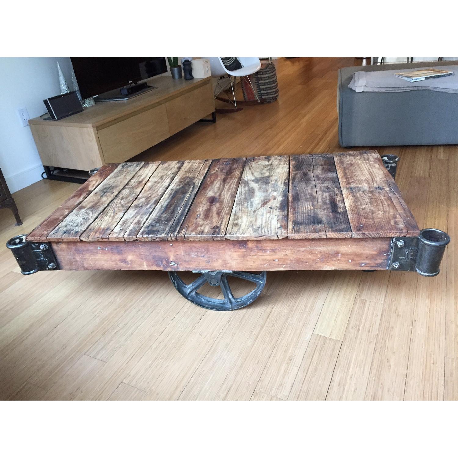 Blue Ocean Traders Railroad Cart Wood Coffee Table - Thumbnail 4