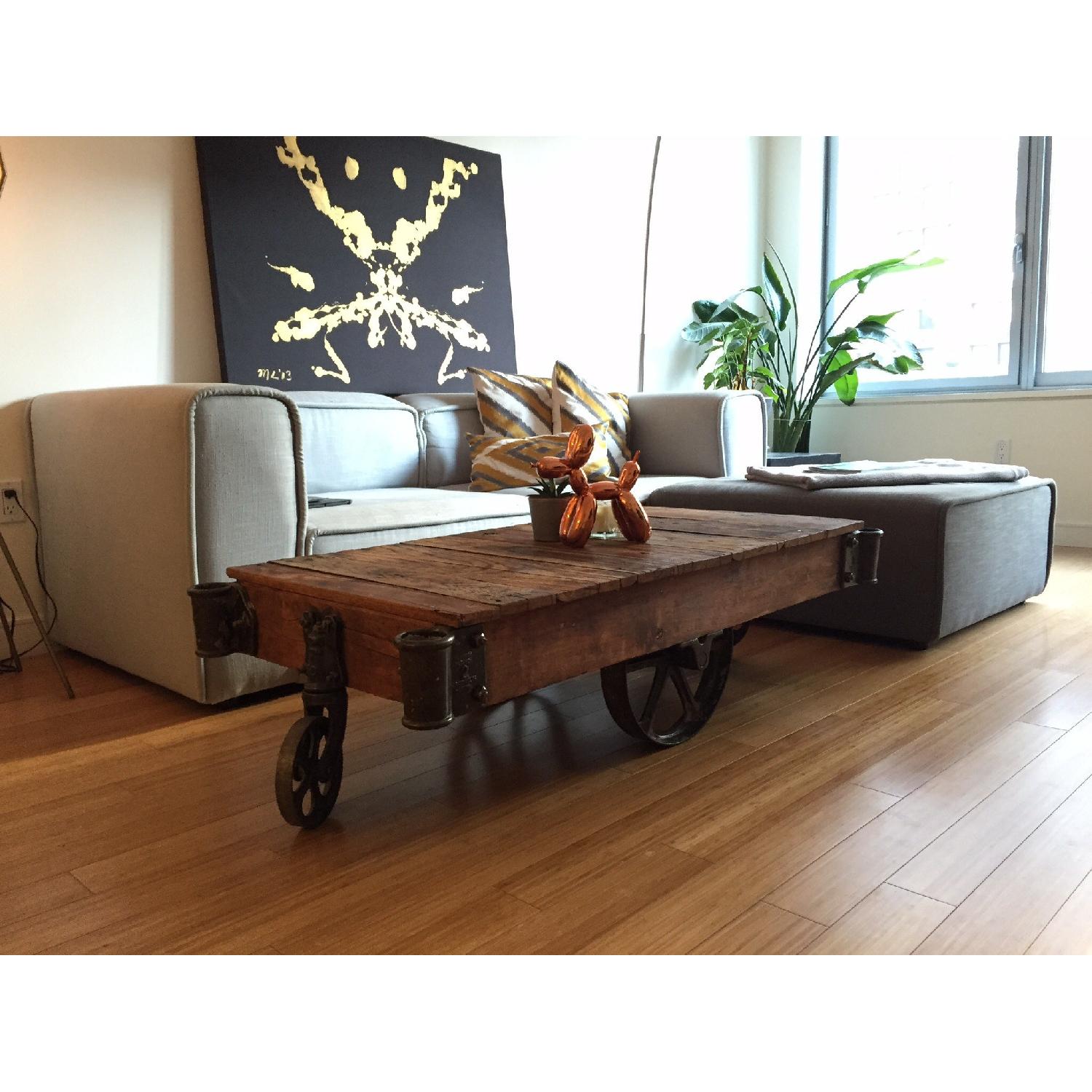 Blue Ocean Traders Railroad Cart Wood Coffee Table