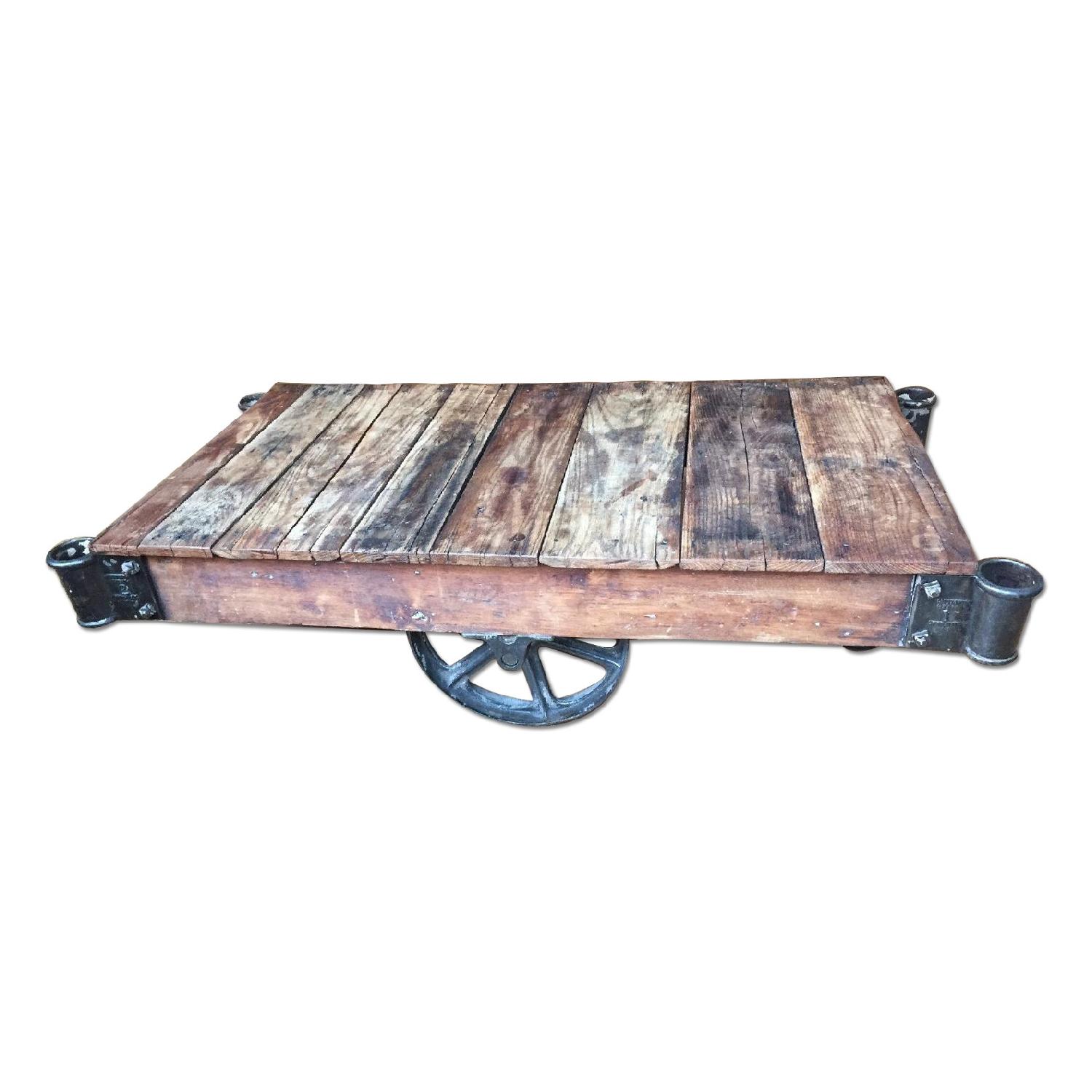 Blue Ocean Traders Railroad Cart Wood Coffee Table - Thumbnail 3