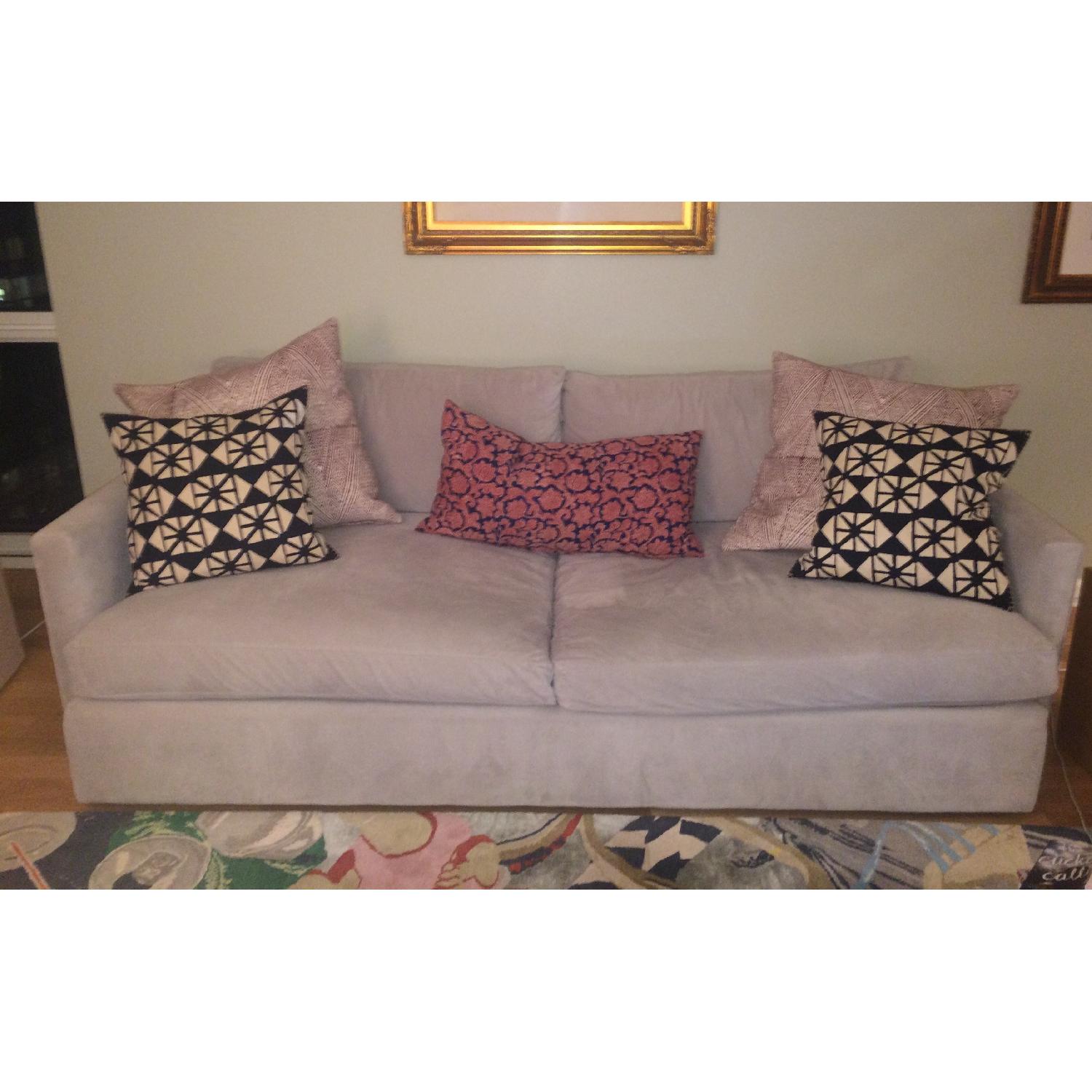 Crate & Barrel Light Grey Microfiber Sofa - image-1