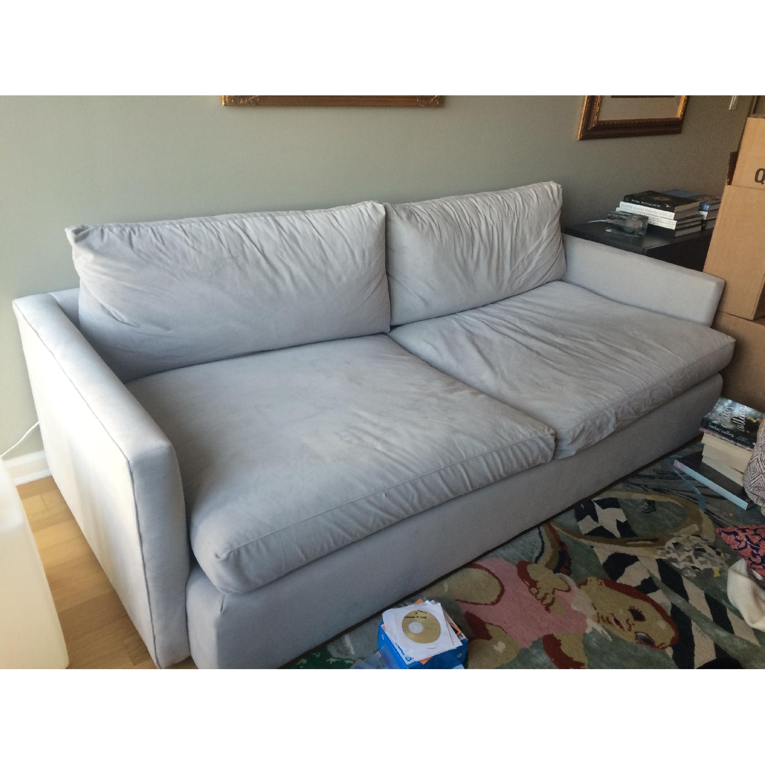 Crate & Barrel Light Grey Microfiber Sofa - image-2