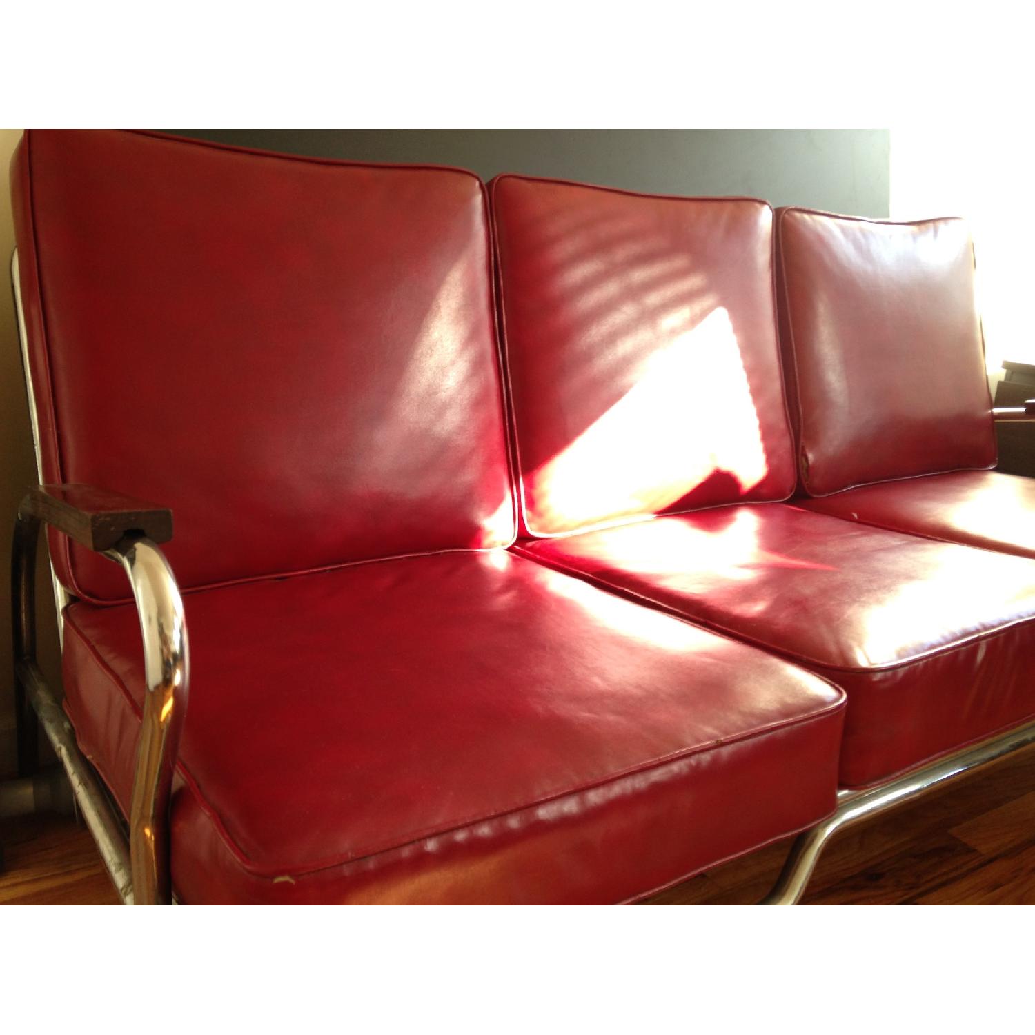 Retro Cherry Leather Couch - image-1