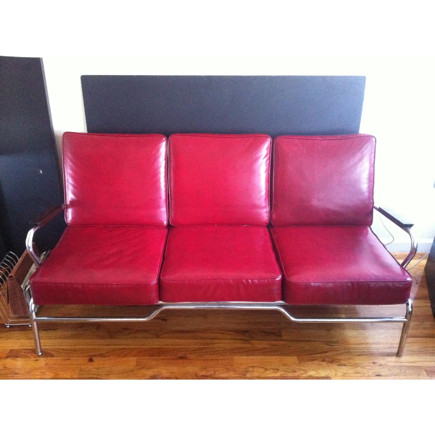 Retro Cherry Leather Couch - image-4