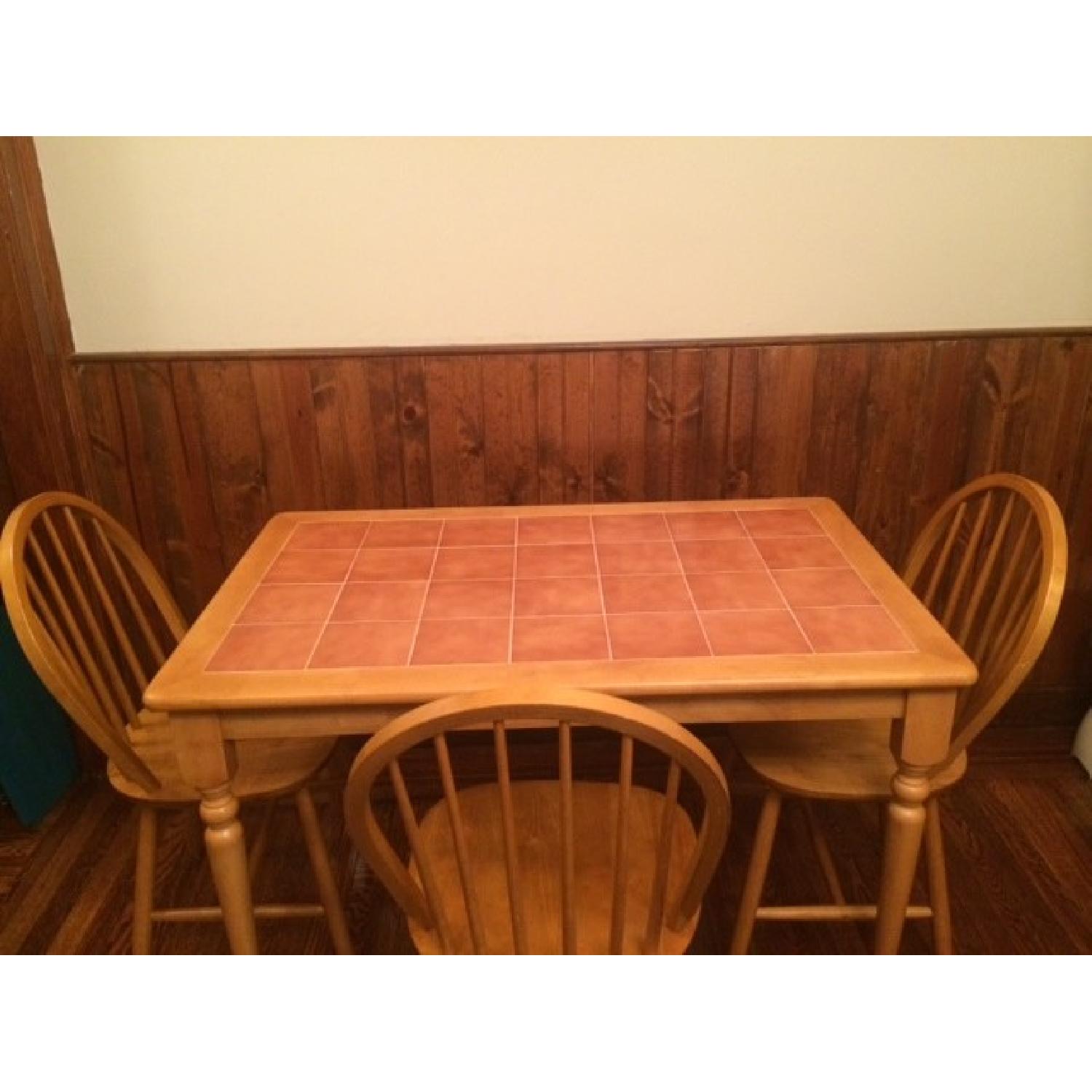 Natural Wood with Terracotta Tile Top Rectangle Dining Table w/ 4 Chairs - image-2