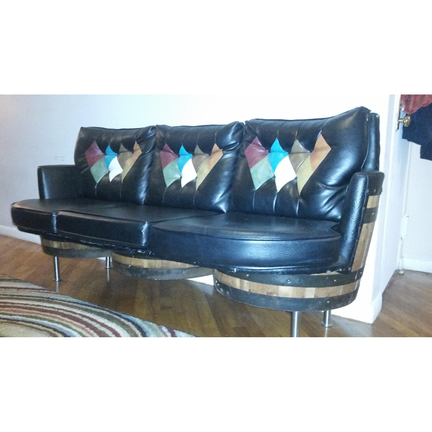 Vintage Leather Whiskey Barrel 5 Piece Living Room Furniture - image-2