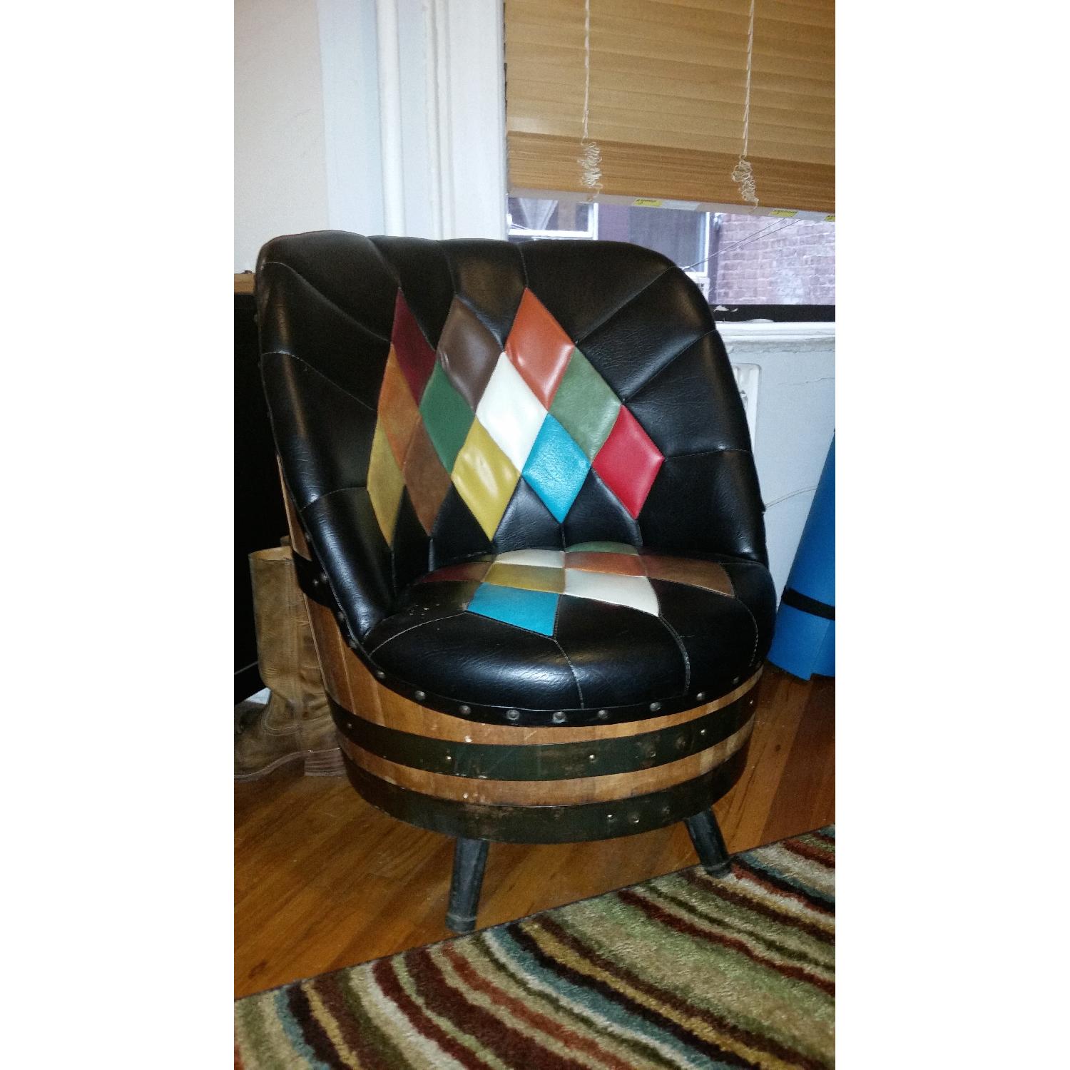 Vintage Leather Whiskey Barrel 5 Piece Living Room Furniture - image-3