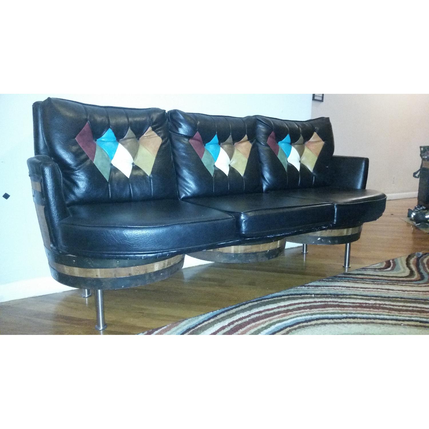 Vintage Leather Whiskey Barrel 5 Piece Living Room Furniture - image-4