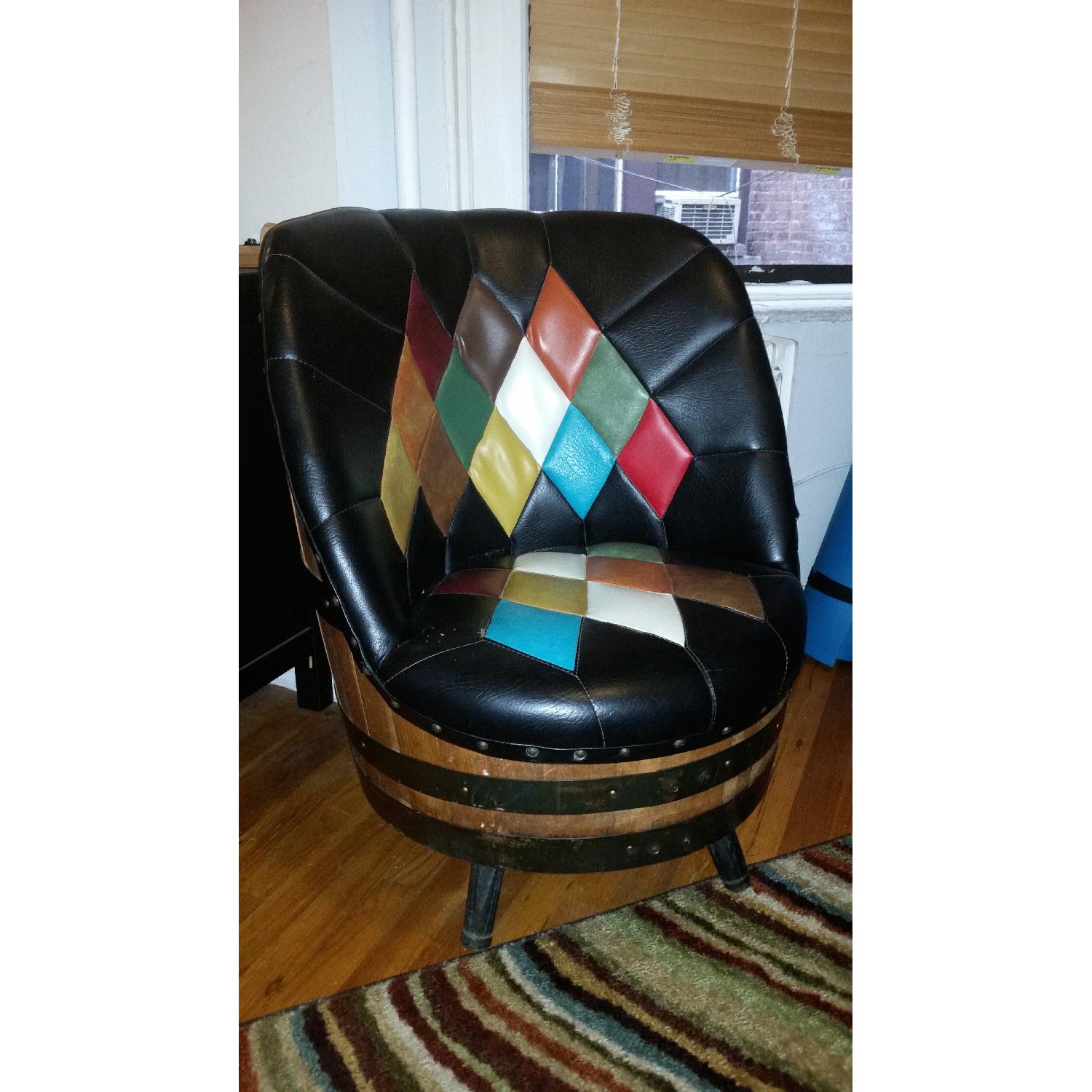 Vintage Leather Whiskey Barrel 5 Piece Living Room Furniture - image-5