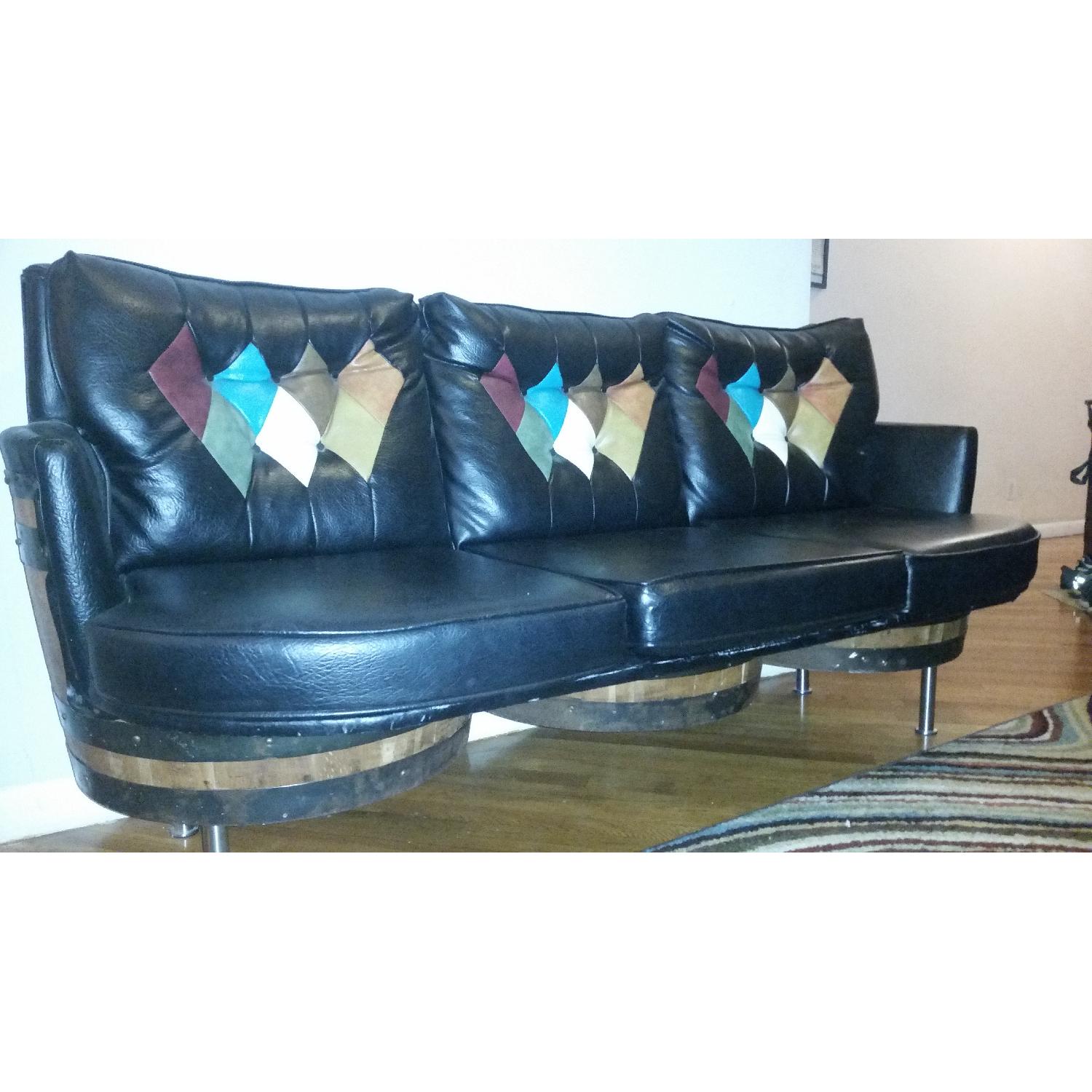 Vintage Leather Whiskey Barrel 5 Piece Living Room Furniture - image-6