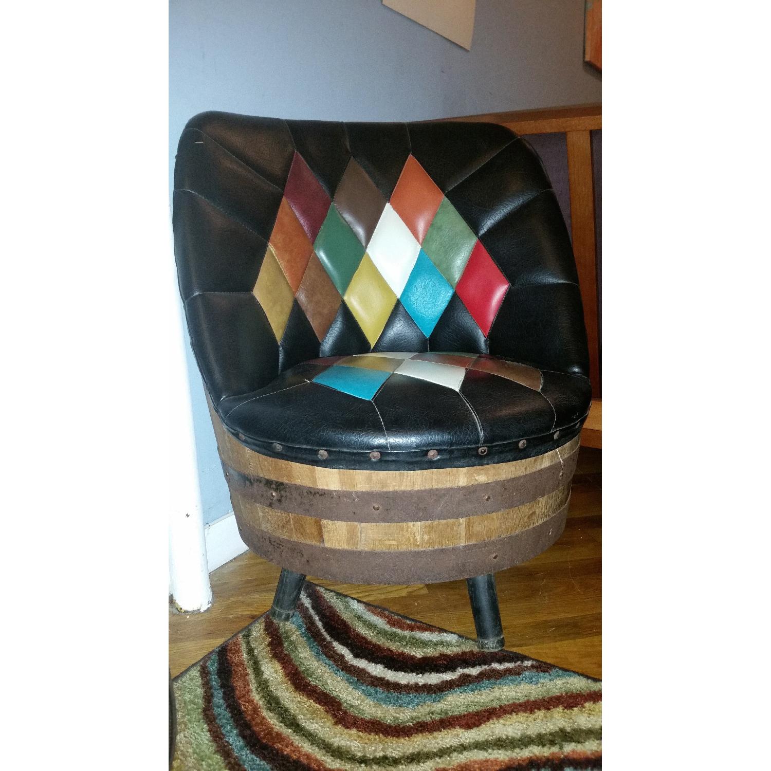 Vintage Leather Whiskey Barrel 5 Piece Living Room Furniture - image-7