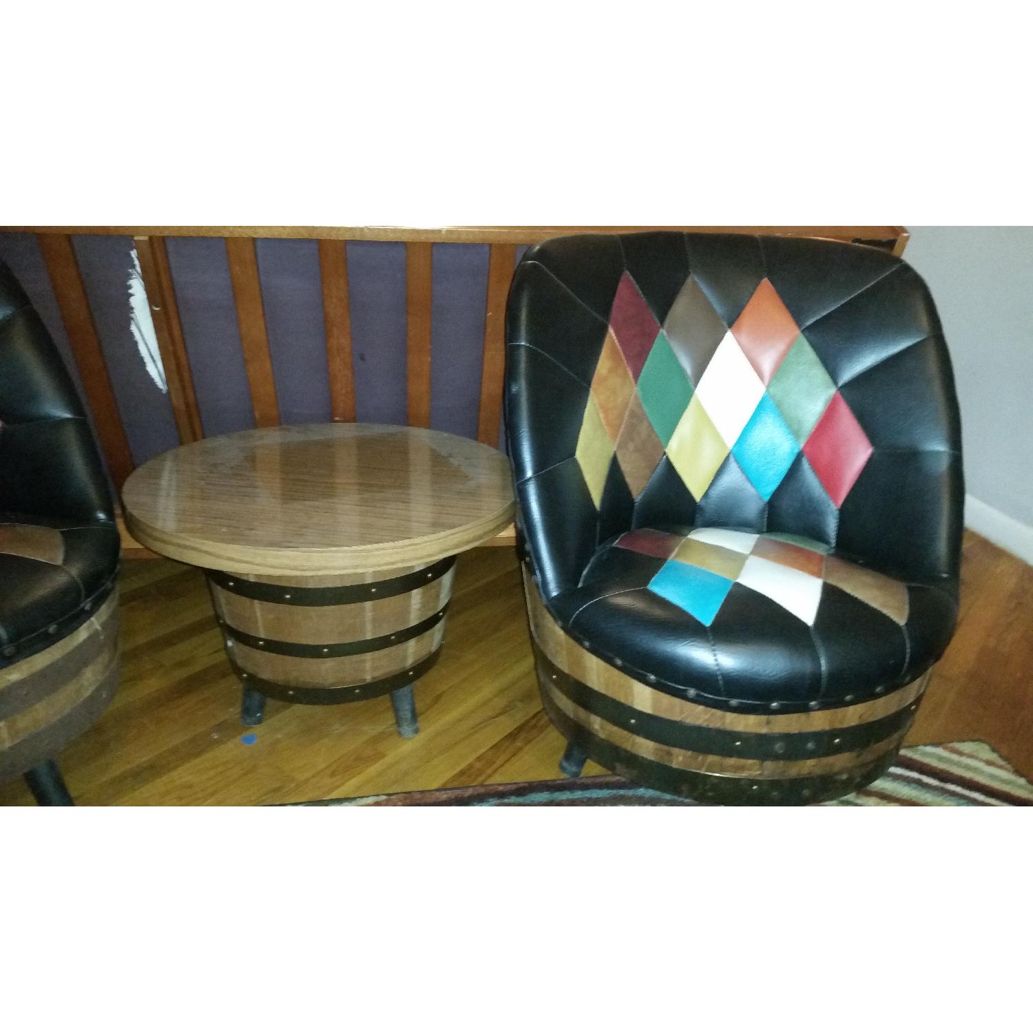 Vintage Leather Whiskey Barrel 5 Piece Living Room Furniture - image-11