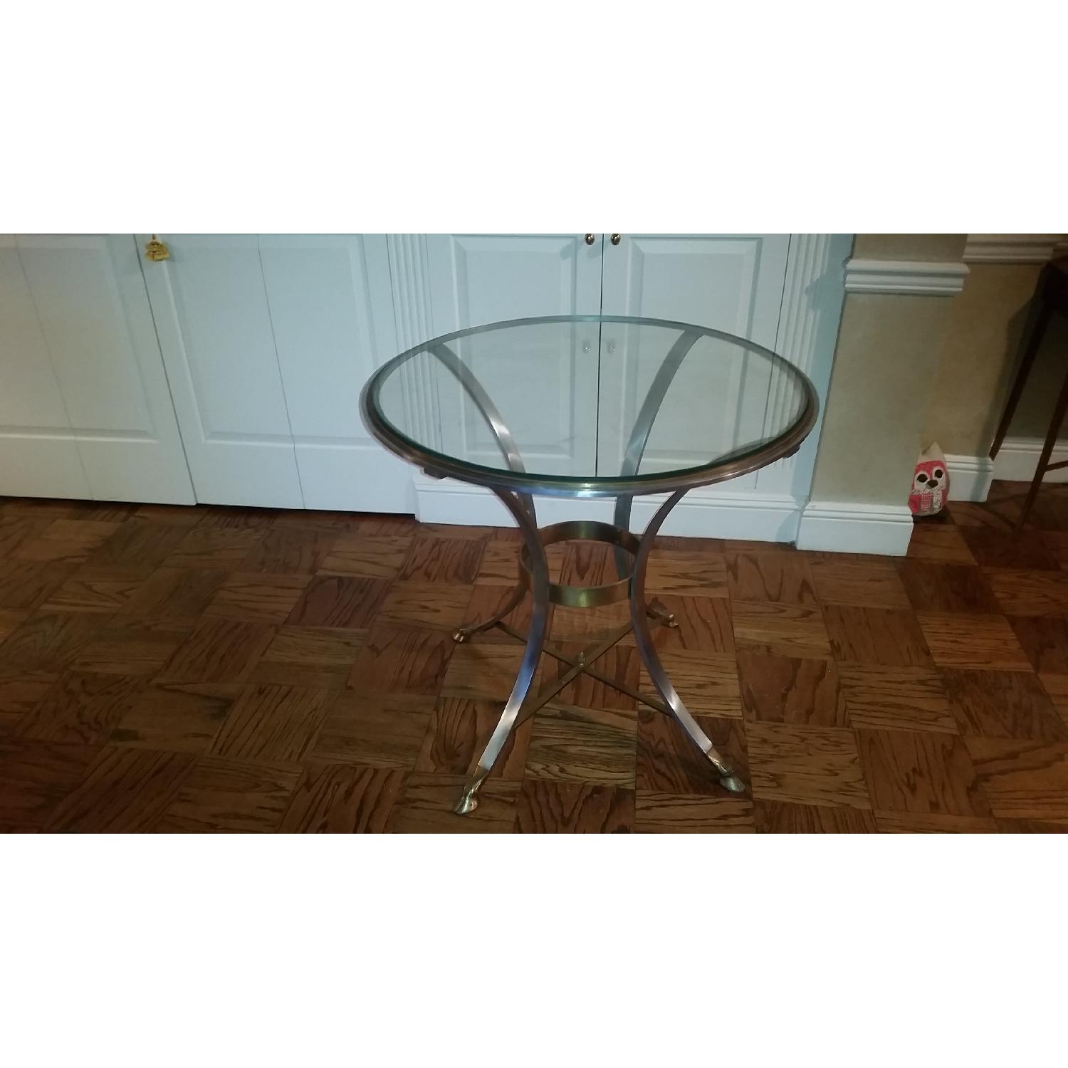 Art Deco Style Round Glass Top Table with Hooved Feet Made of Pewter and Bronze Base - image-1