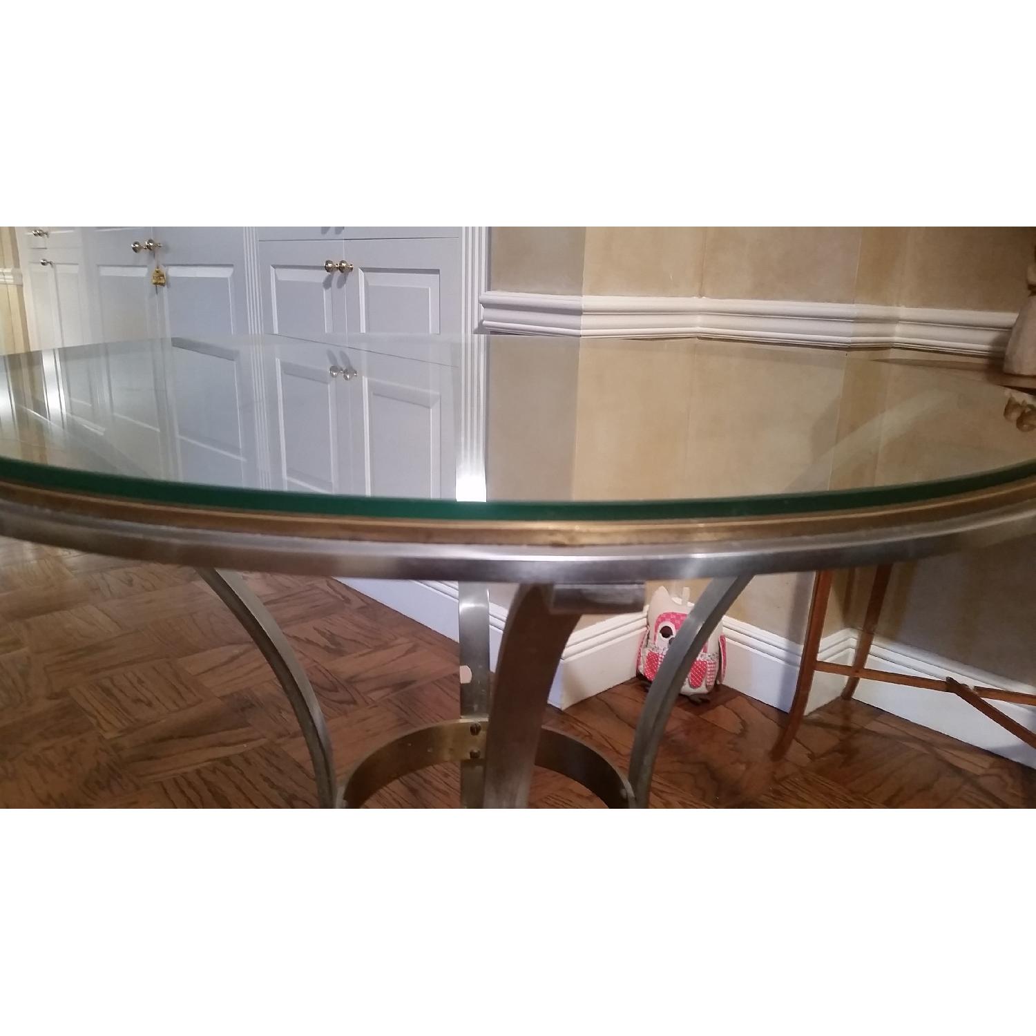 Art Deco Style Round Glass Top Table with Hooved Feet Made of Pewter and Bronze Base - image-2