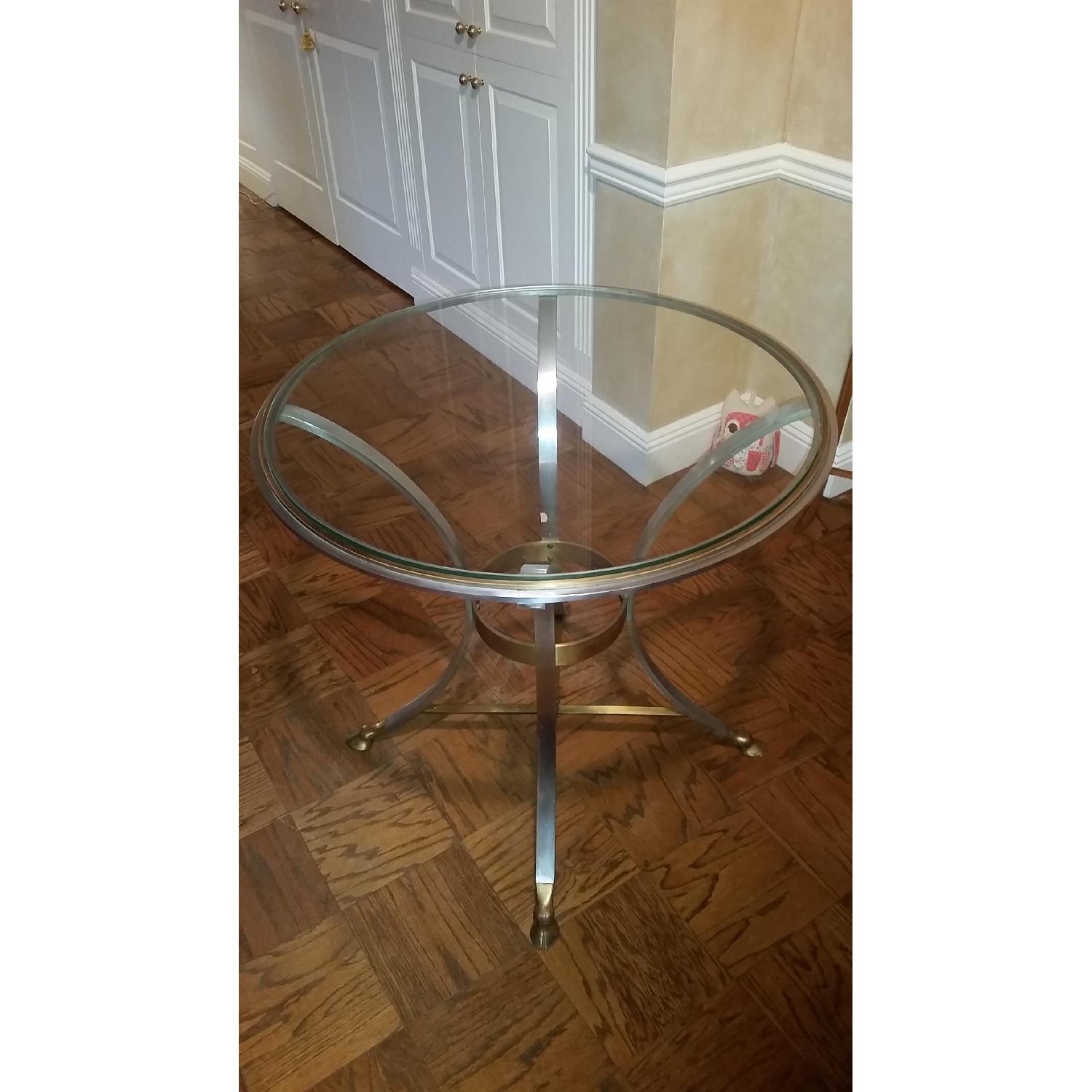 Art Deco Style Round Glass Top Table with Hooved Feet Made of Pewter and Bronze Base - image-3