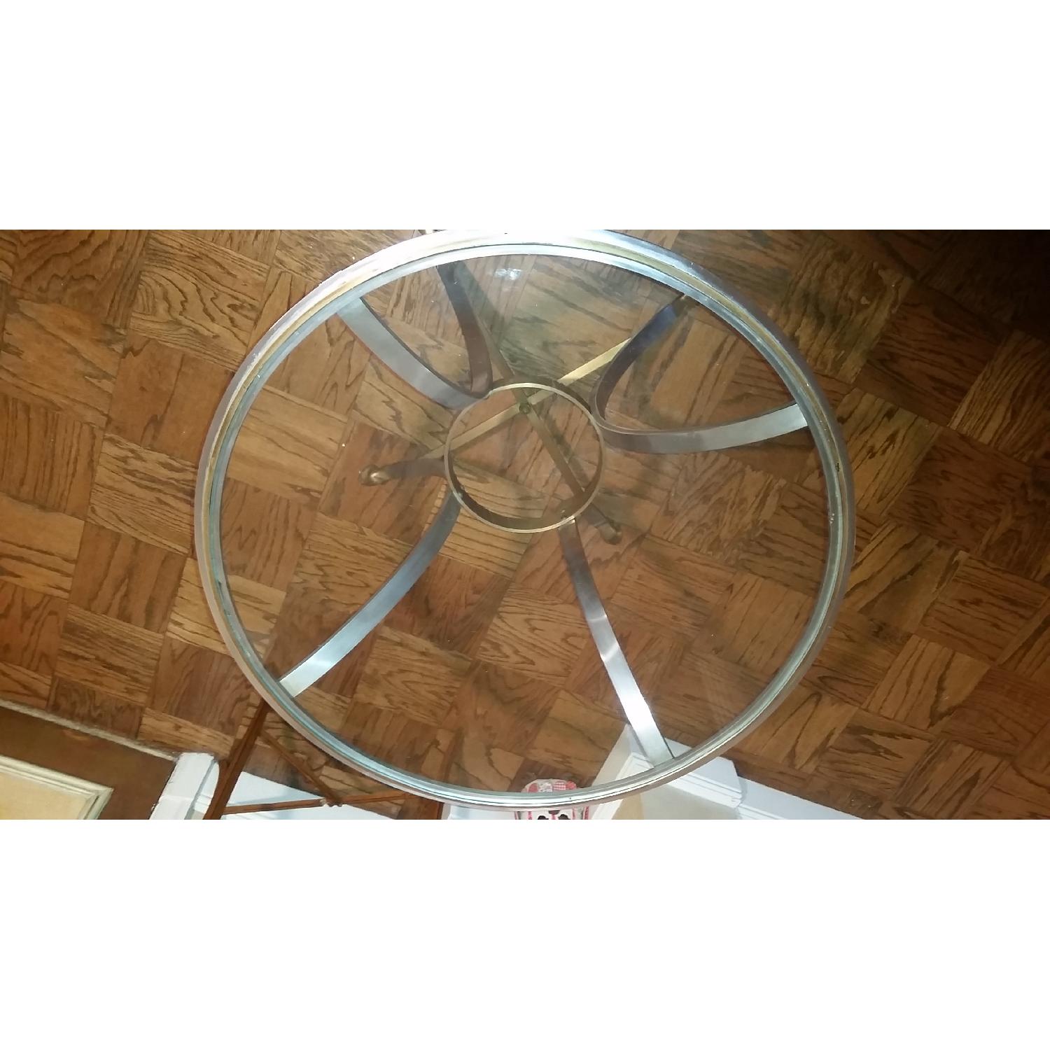 Art Deco Style Round Glass Top Table with Hooved Feet Made of Pewter and Bronze Base - image-5