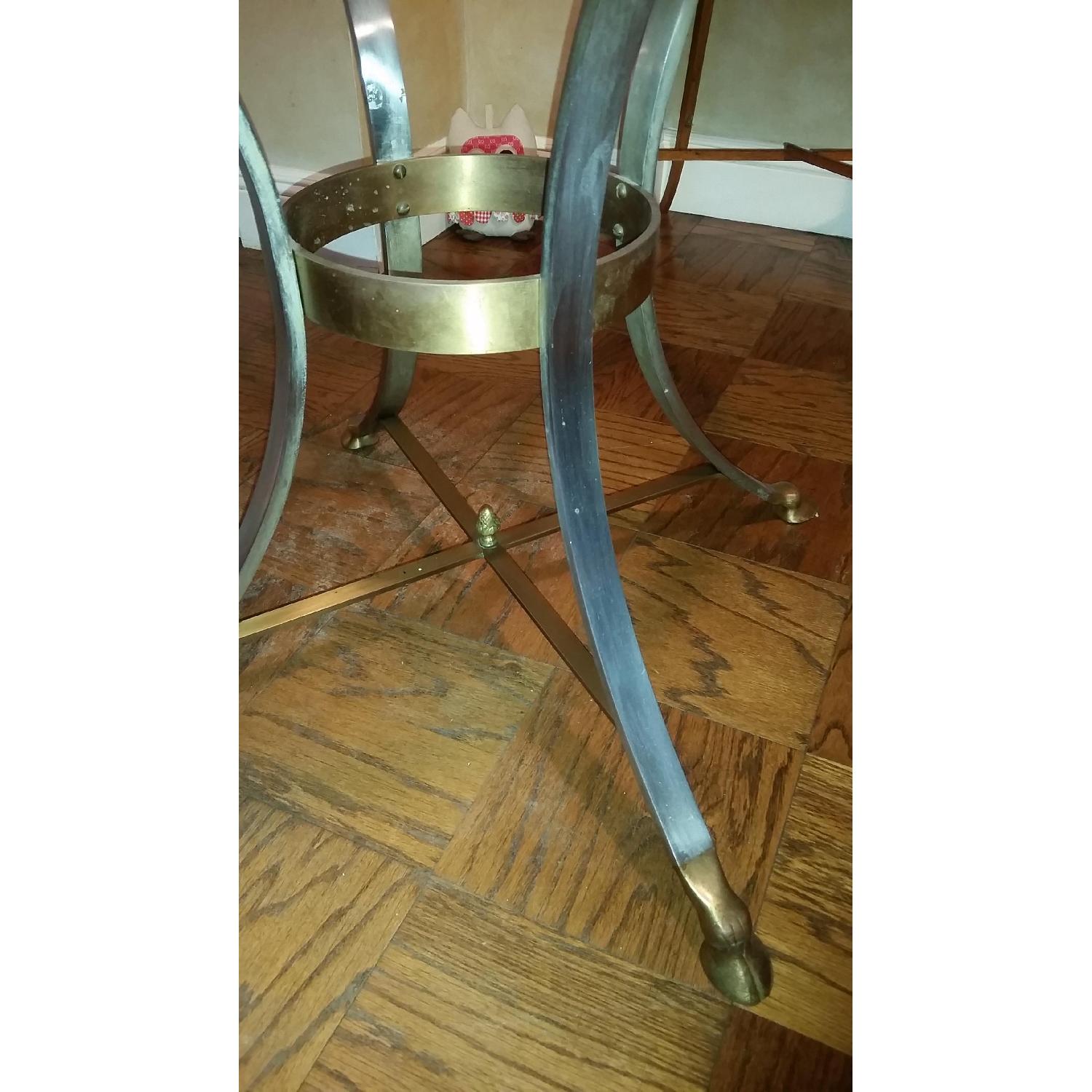 Art Deco Style Round Glass Top Table with Hooved Feet Made of Pewter and Bronze Base - image-6