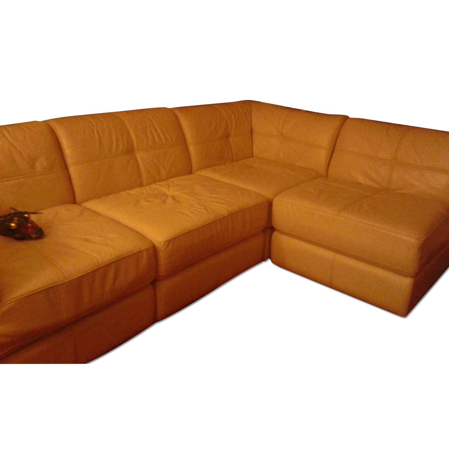 Raymour & Flanigan Italian Leather Sectional Sofa - image-0