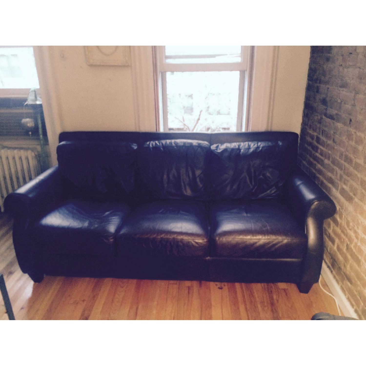 Raymour & Flanigan Brown Leather 3 Seater Sofa - image-1