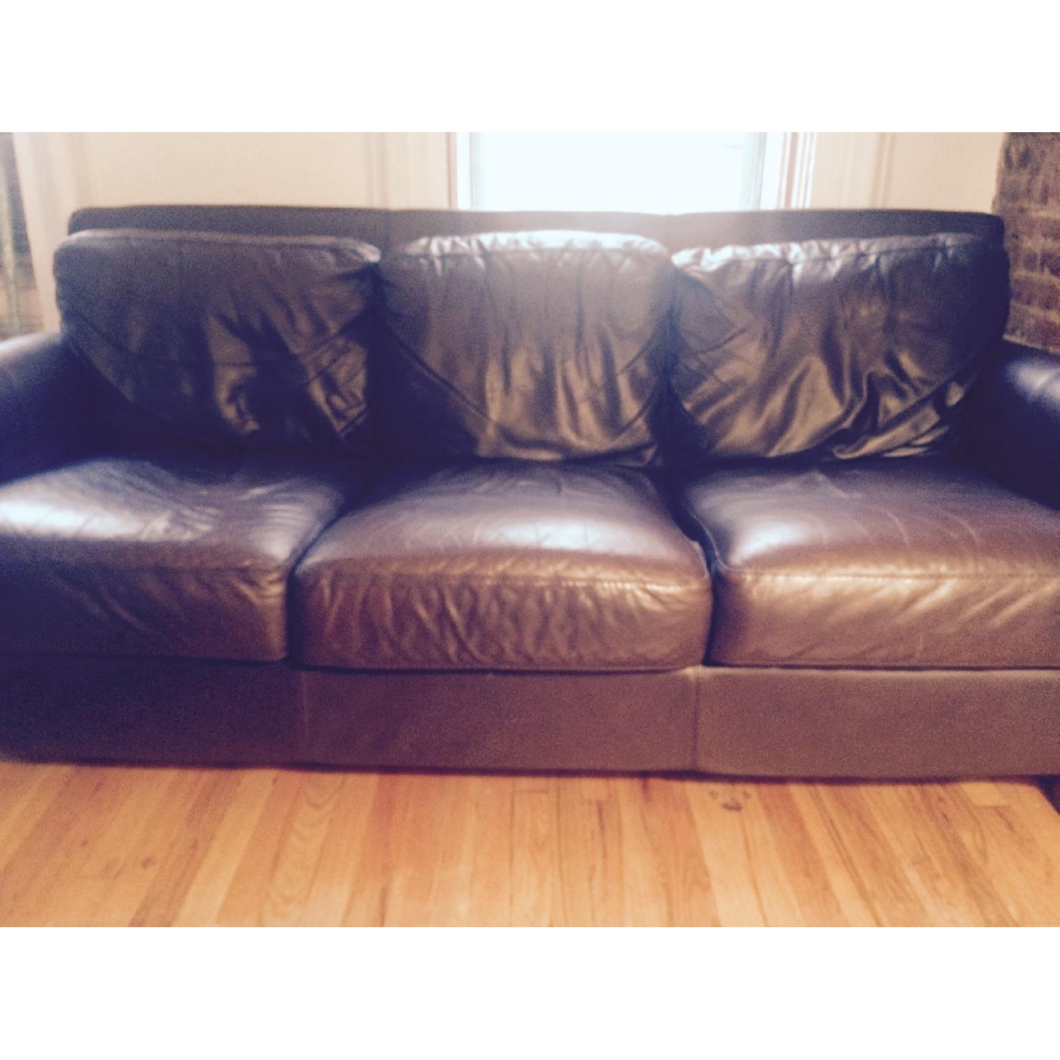 Raymour & Flanigan Brown Leather 3 Seater Sofa - image-6