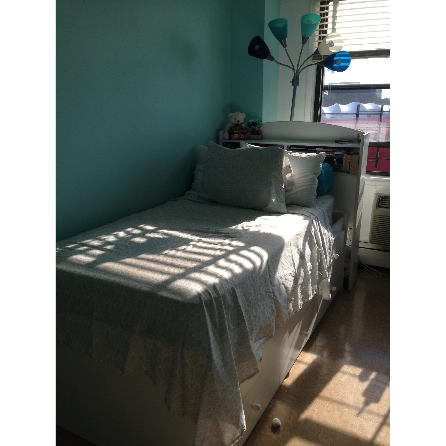 White Twin Size Bed w/ Headboard & 6 Drawers - image-1