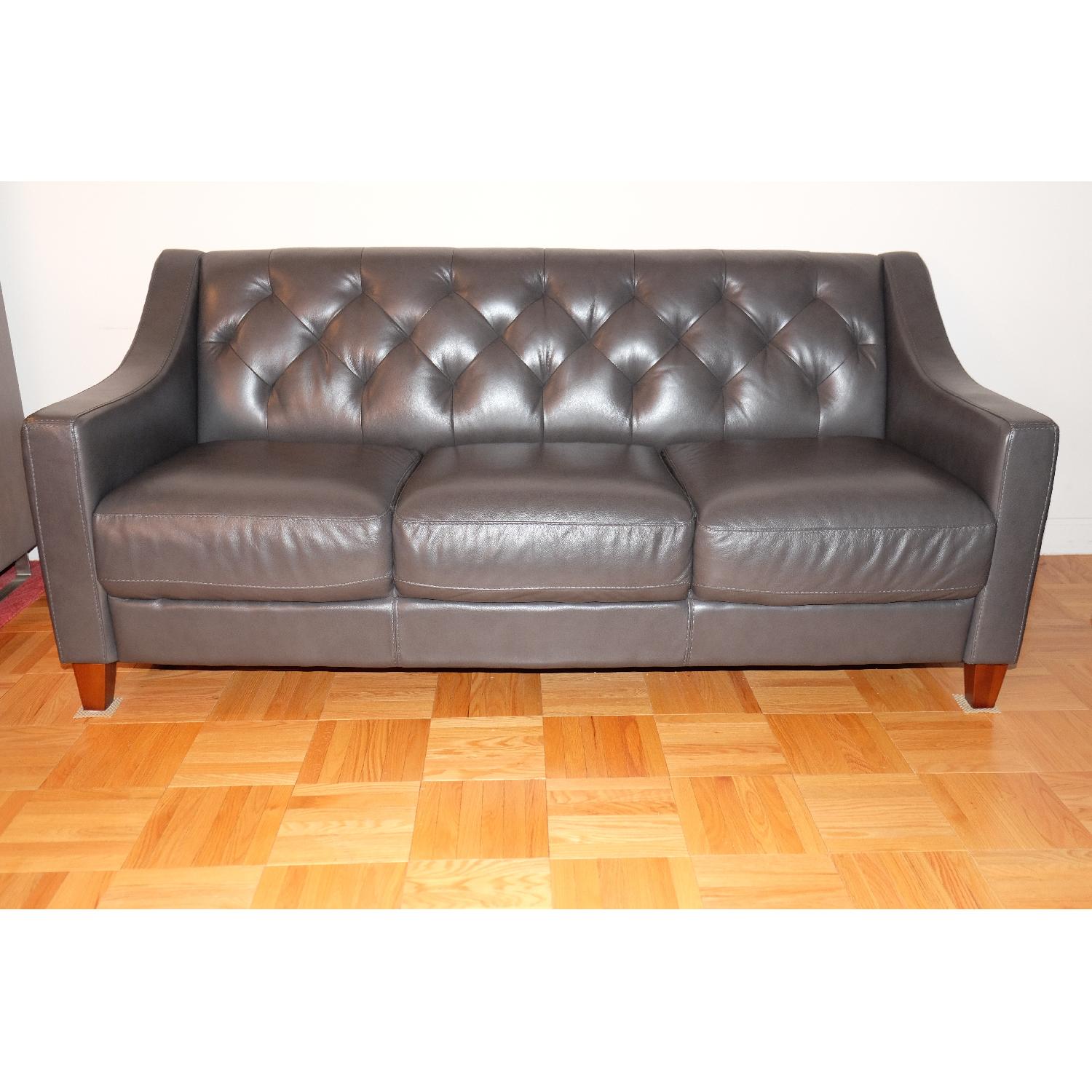 Macy's Chateau D'ax Leather Slate Grey Sofa - image-1