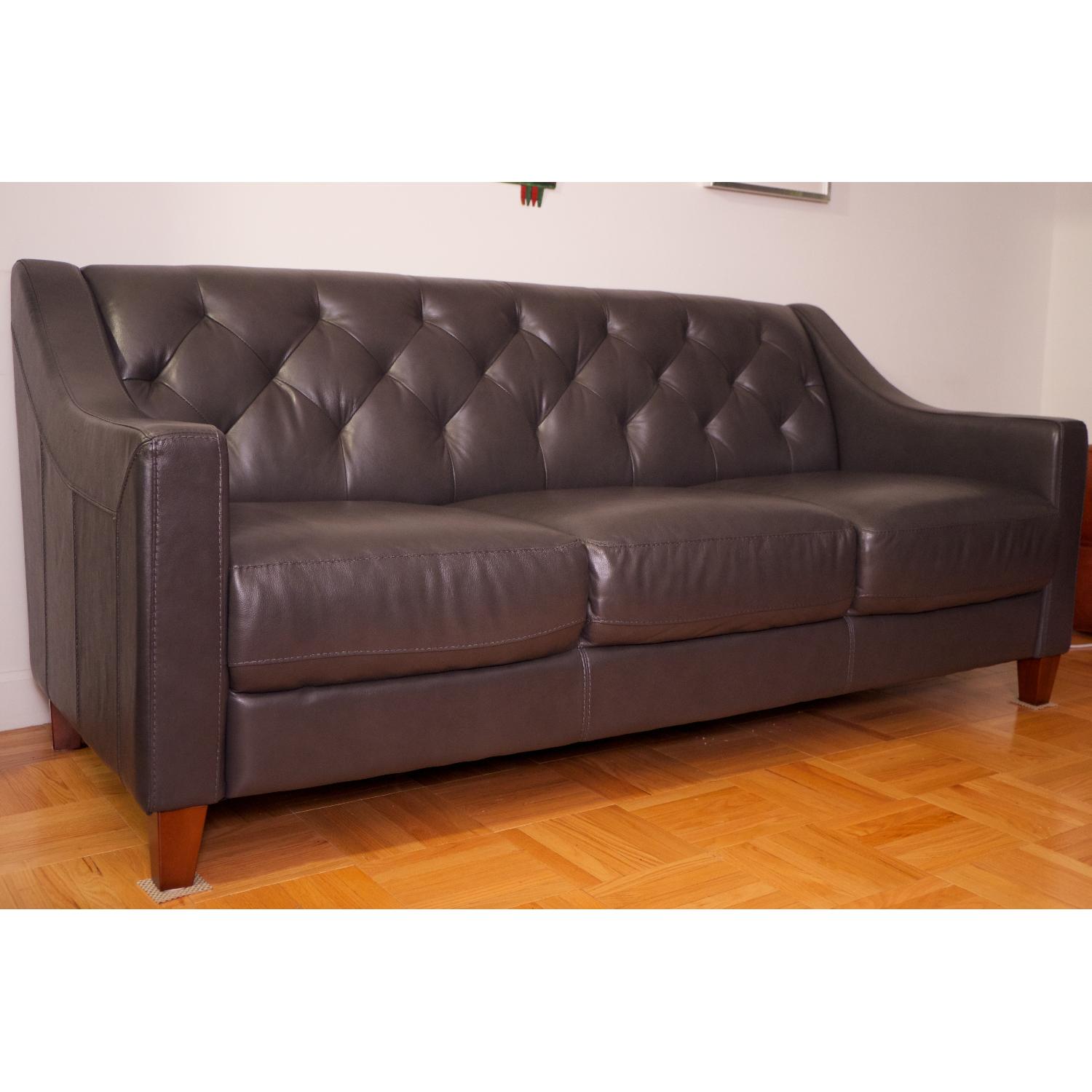 Macy's Chateau D'ax Leather Slate Grey Sofa - image-3