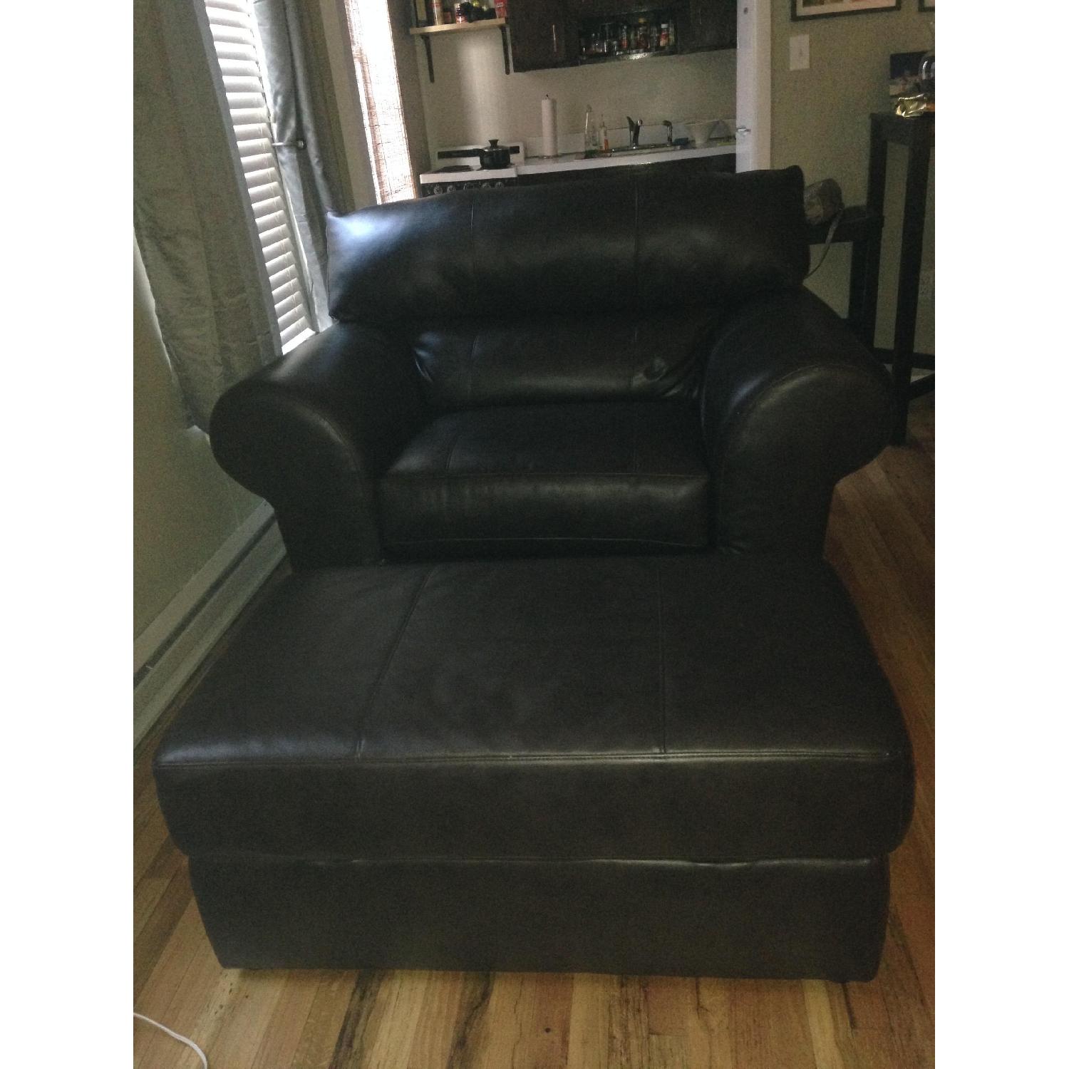 Dark Brown Leather Arm Chair with Ottoman - image-1