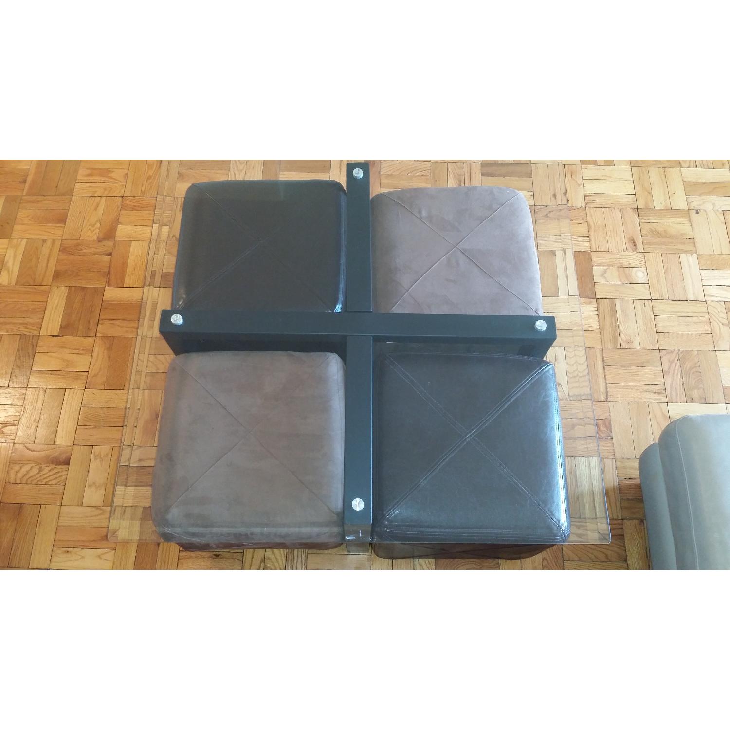 Metal Base/Glass Top Cocktail Table w/ 4 Slide-in Ottomans - image-2