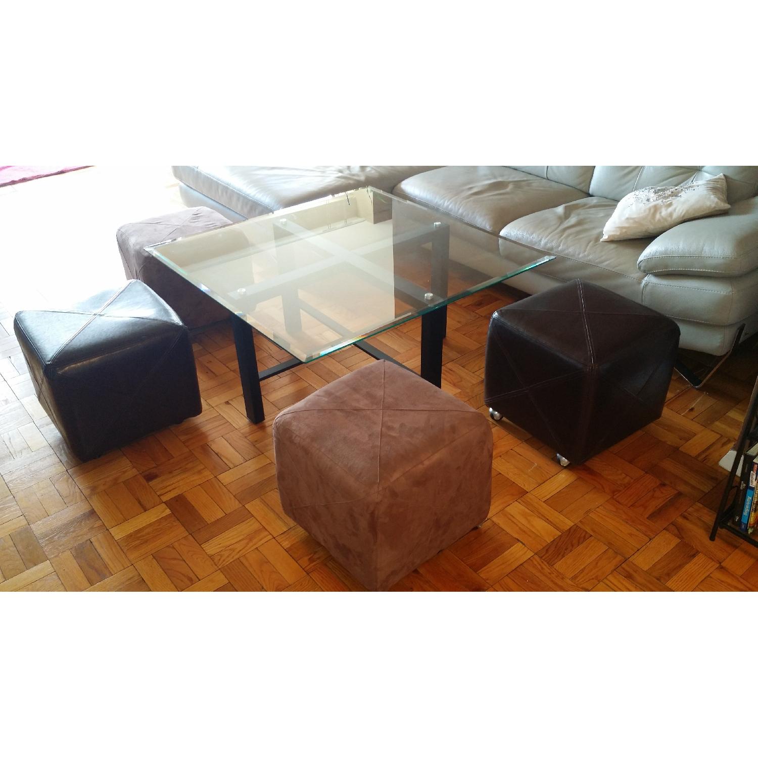 Metal Base/Glass Top Cocktail Table w/ 4 Slide-in Ottomans - image-4