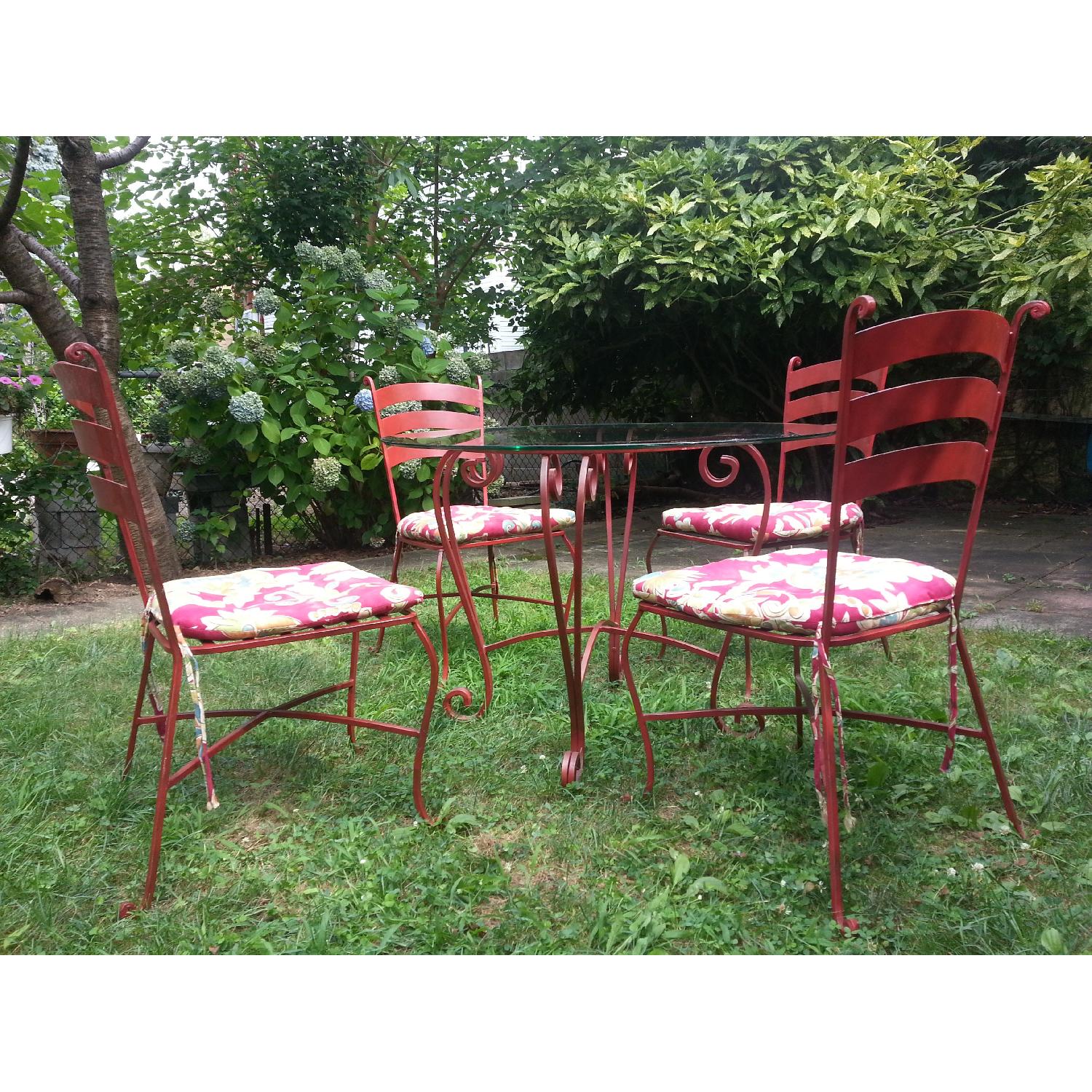 Pier 1 Imports Red Scroll Metal Base/Glass Top w/ 4 Matching Red Scroll Chairs - image-2
