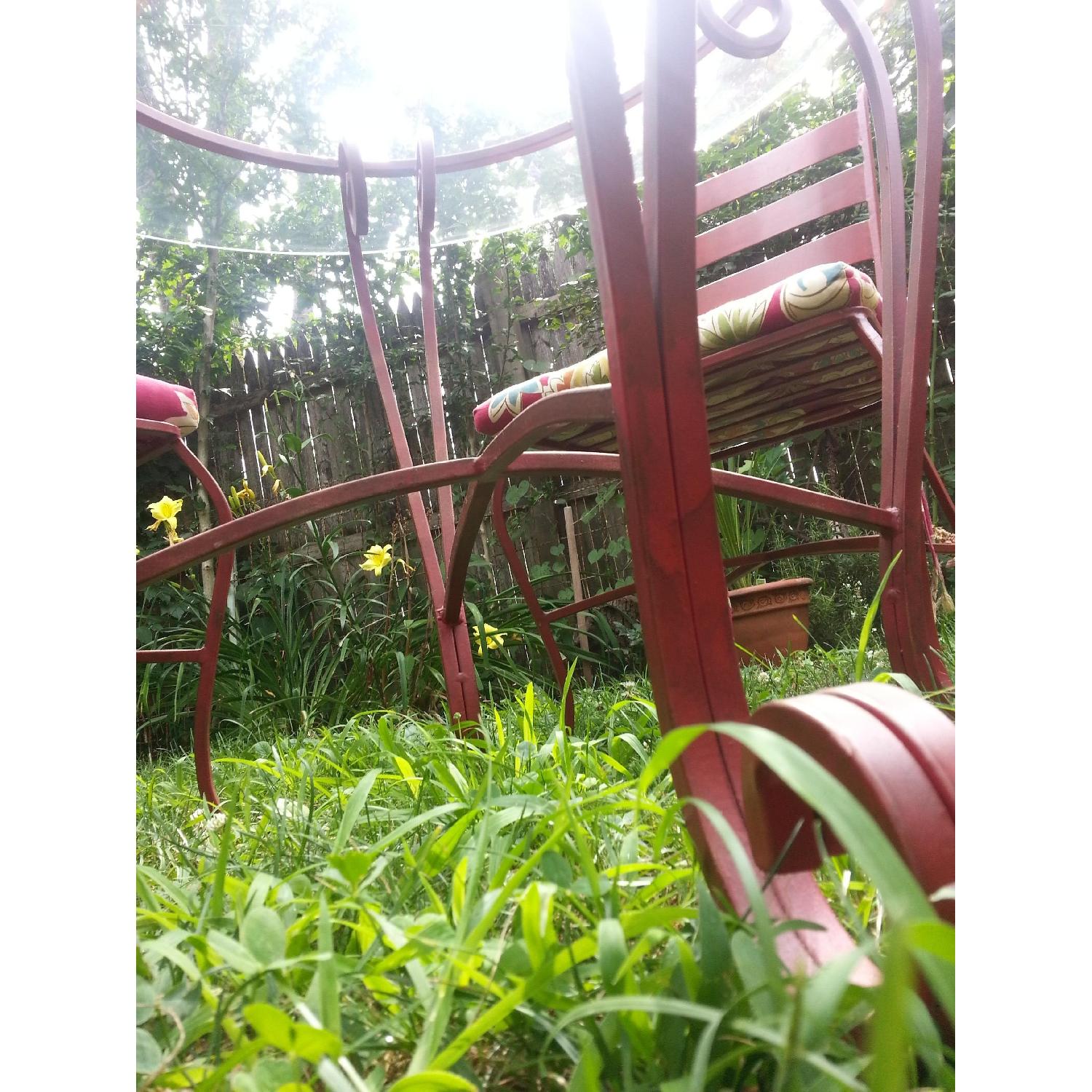 Pier 1 Imports Red Scroll Metal Base/Glass Top w/ 4 Matching Red Scroll Chairs - image-4