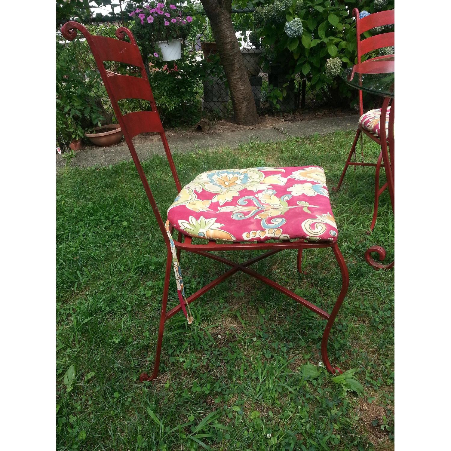 Pier 1 Imports Red Scroll Metal Base/Glass Top w/ 4 Matching Red Scroll Chairs - image-5