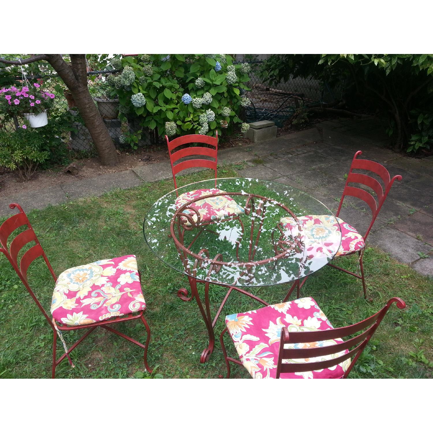 Pier 1 Imports Red Scroll Metal Base/Glass Top w/ 4 Matching Red Scroll Chairs - image-6