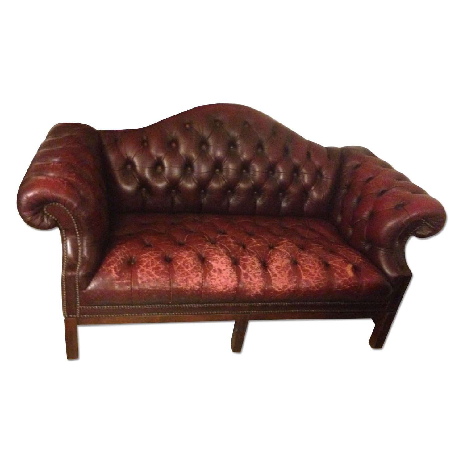 Vintage Real Leather Chippendale Sofa & Loveseat - image-1